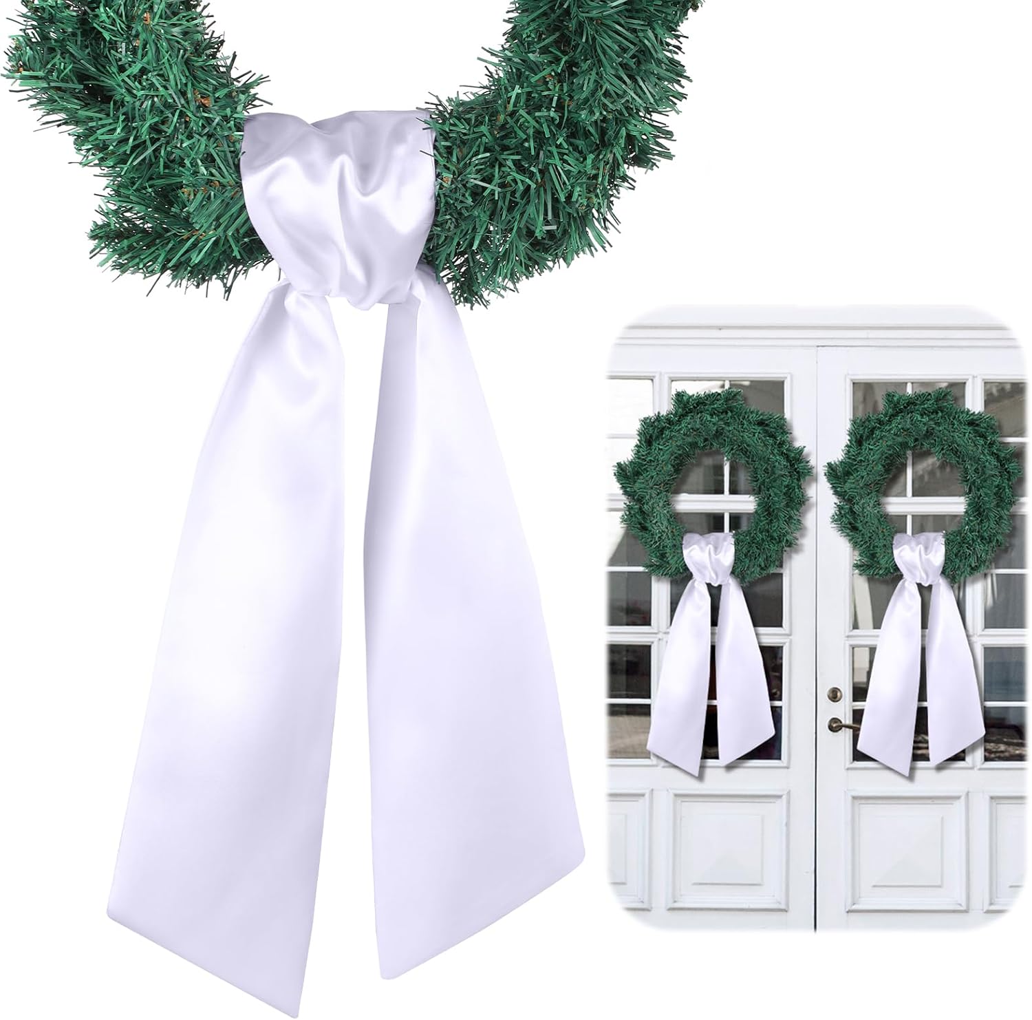 2 Pcs White Wreath Sash for Front Door Decor