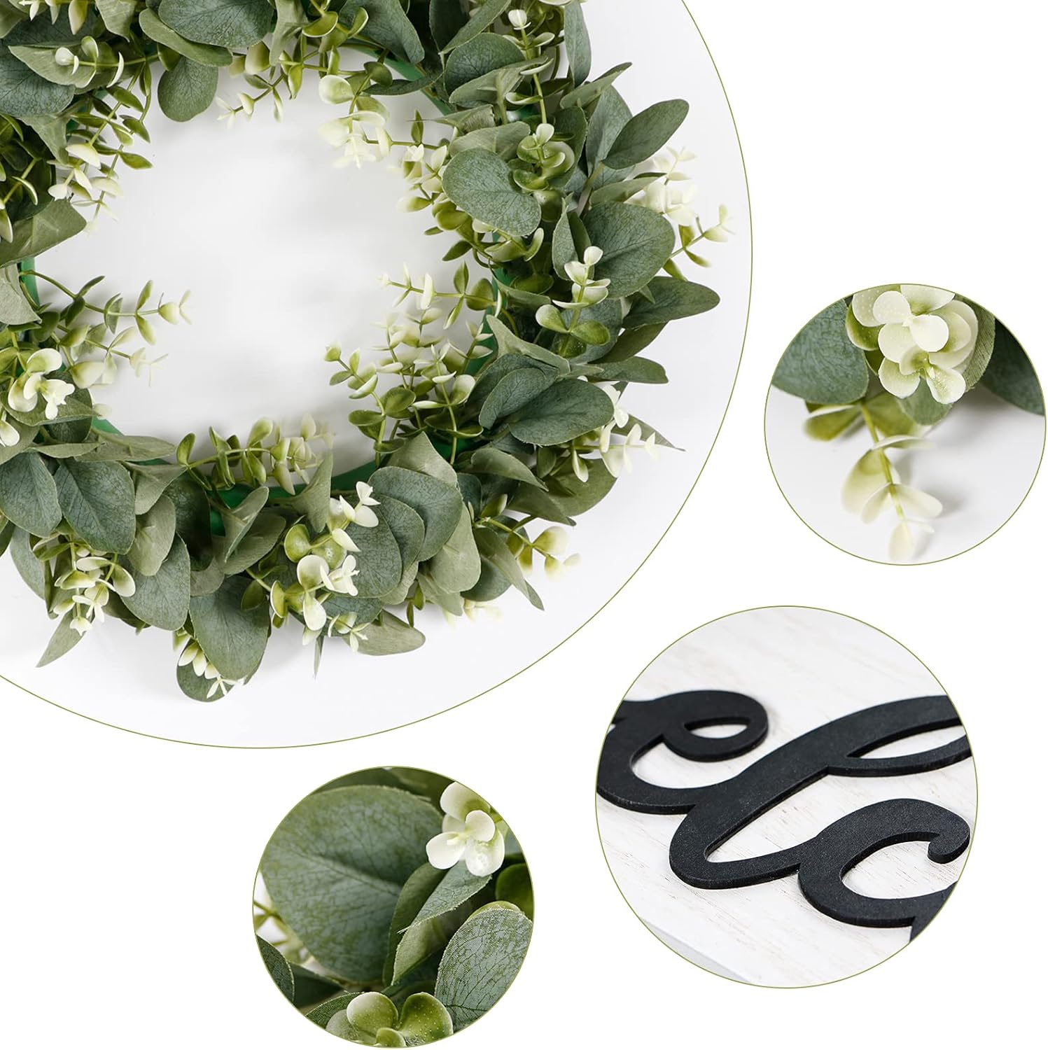 Dremisland 16 Inch Artificial Eucalyptus Wreath with Welcome Sign