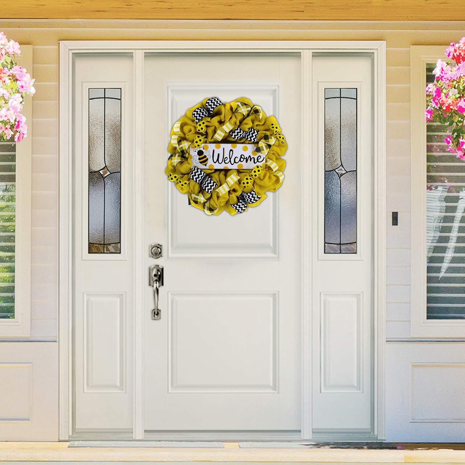 Summer Bee Wreath with Sunflowers Door Decor