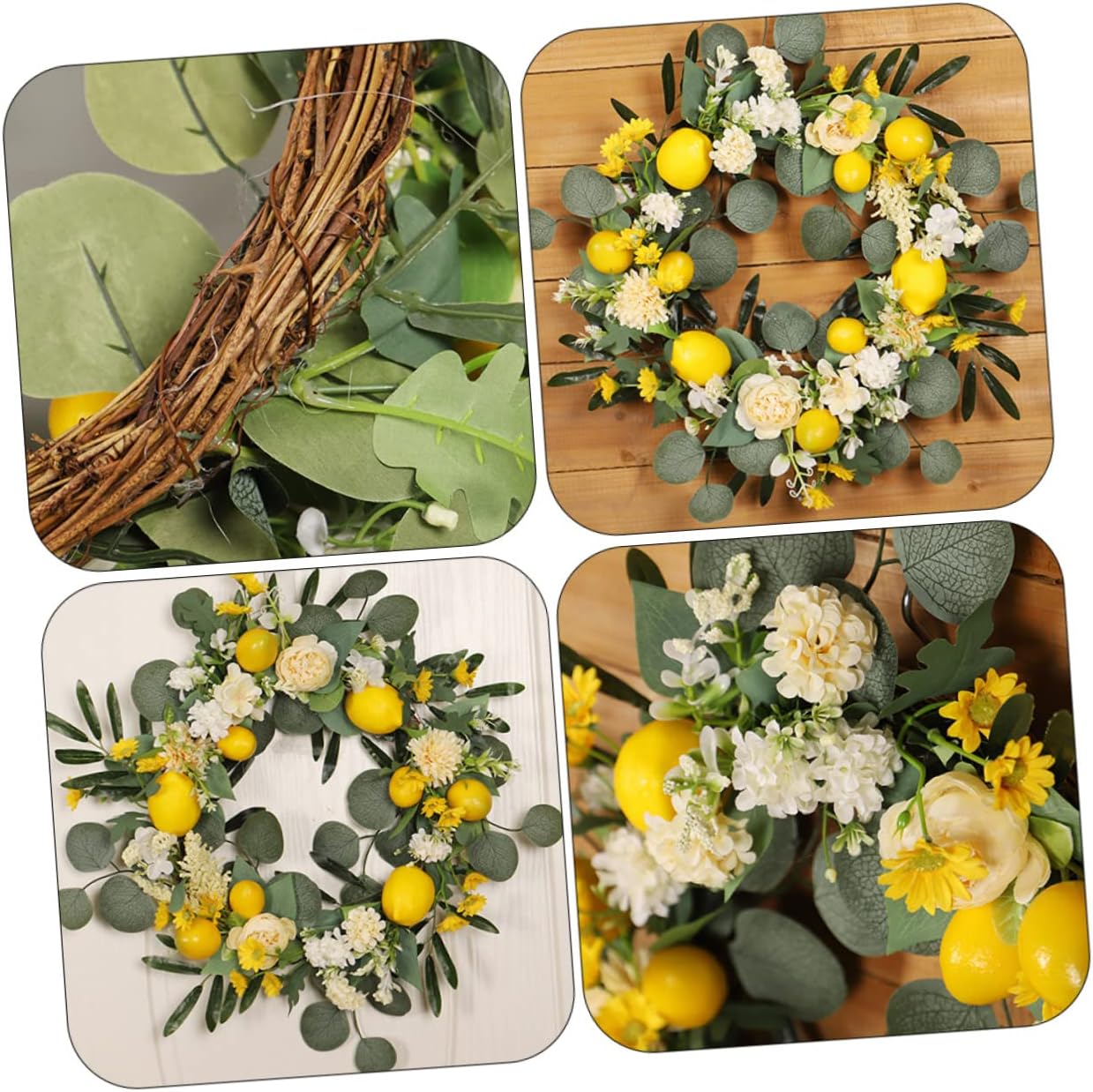 PRETYZOOM Realistic Lemon Flower Wreath for Front Door