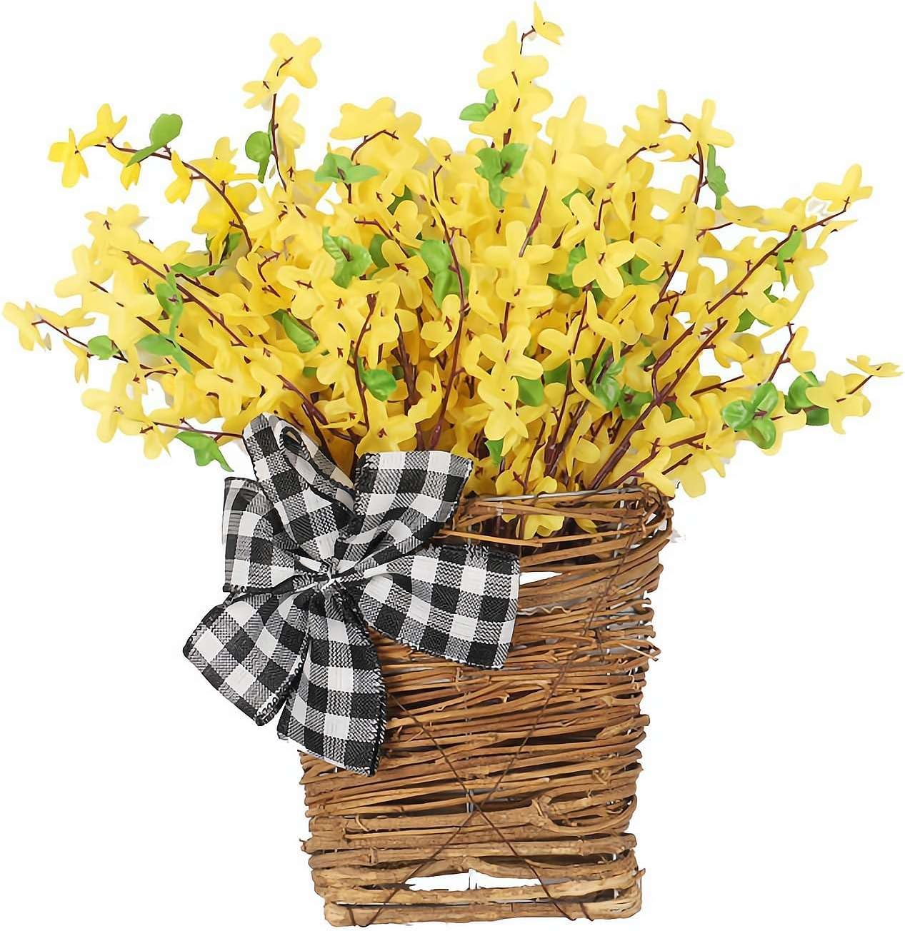 Hydrangea Door Wreath with Artificial Flowers and Rattan Basket