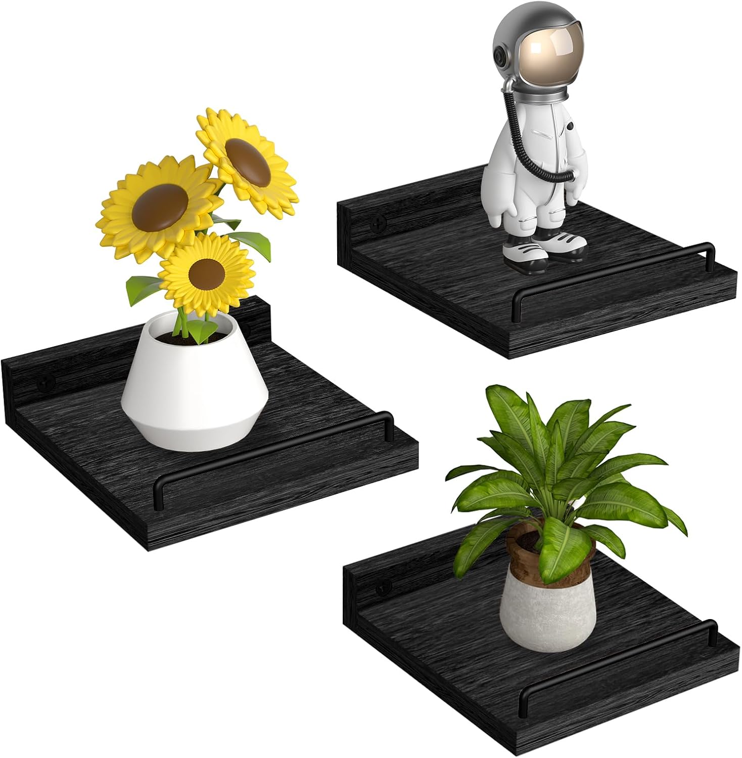 Small Floating Shelf 6x6 Inches Set of 3 Black