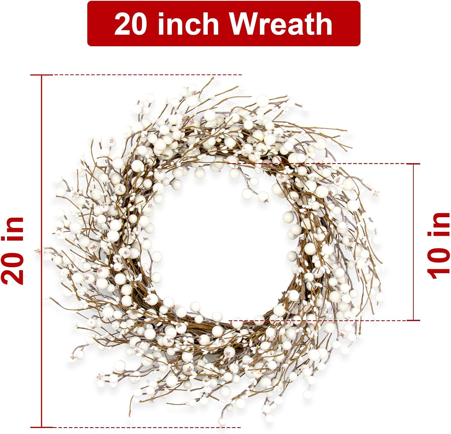 White Berry Wreath 20 Inch Winter Door Decor
