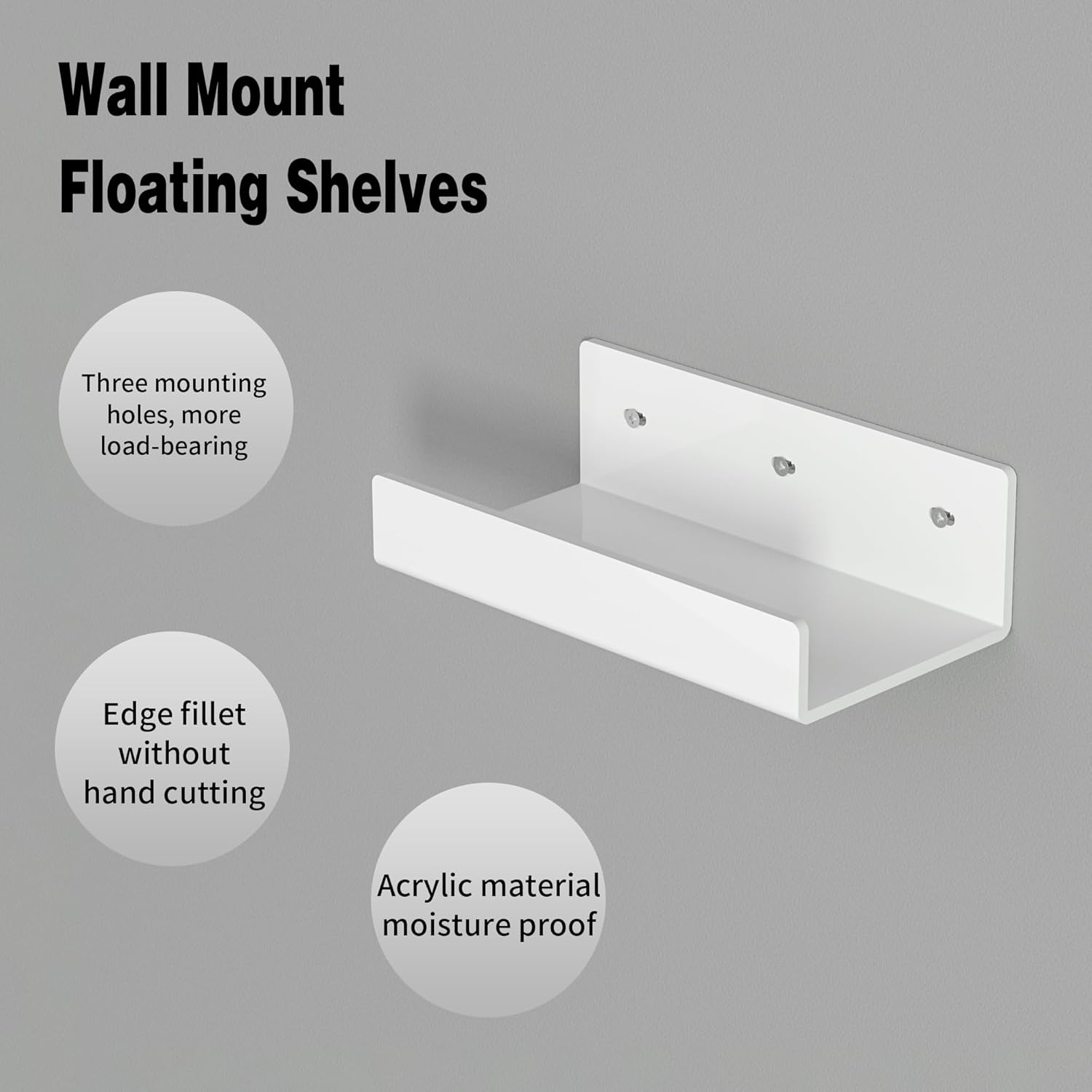 7 Inches White Acrylic Wall Display Shelves 2 Pack U Shape