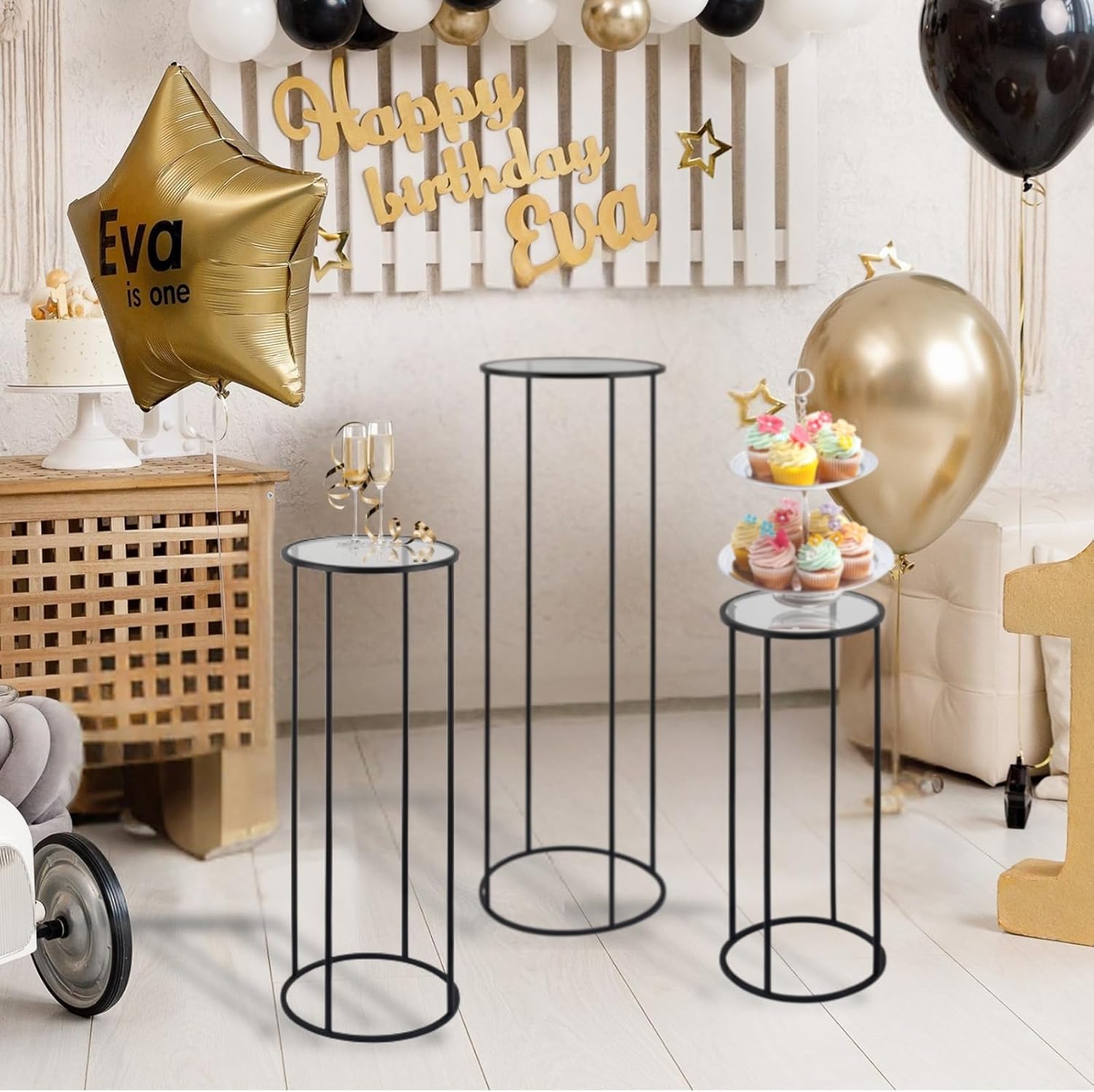 3PCS Round Black Metal Plant Stand for Party and Wedding