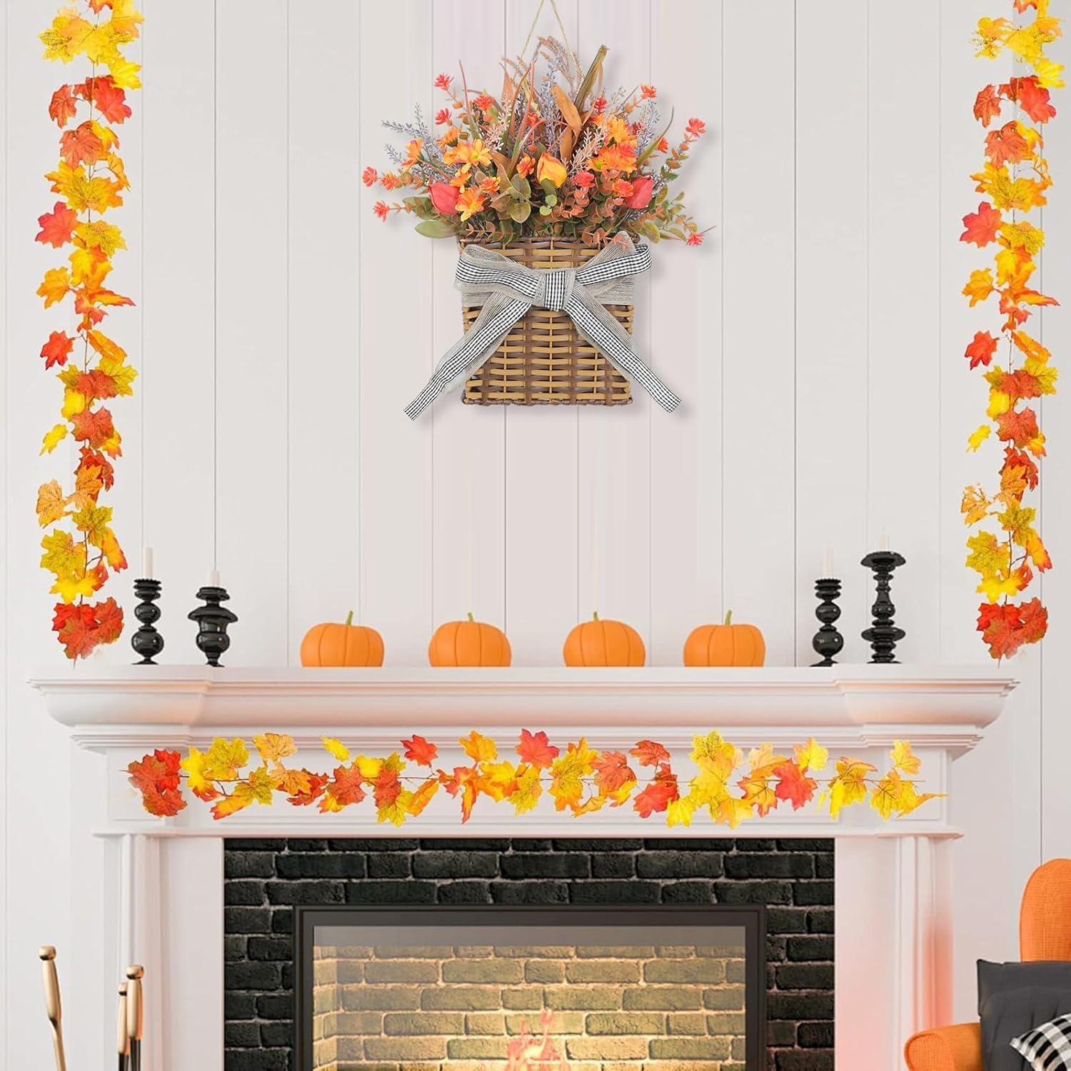 Fall Door Hanger Basket Wreath 15 Inch Decor