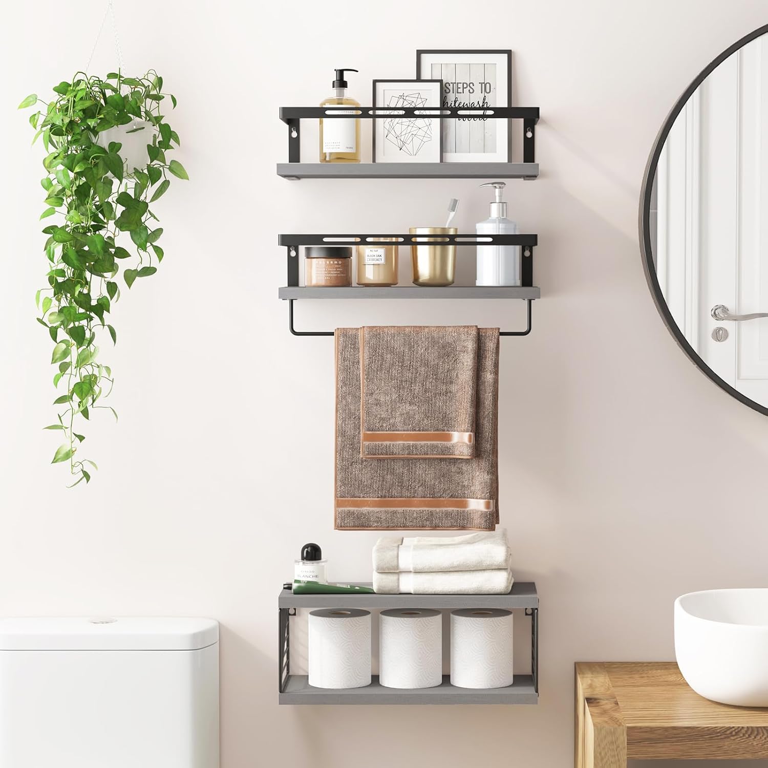 Fixwal 31 Tier Floating Bathroom Shelves with Towel Bar