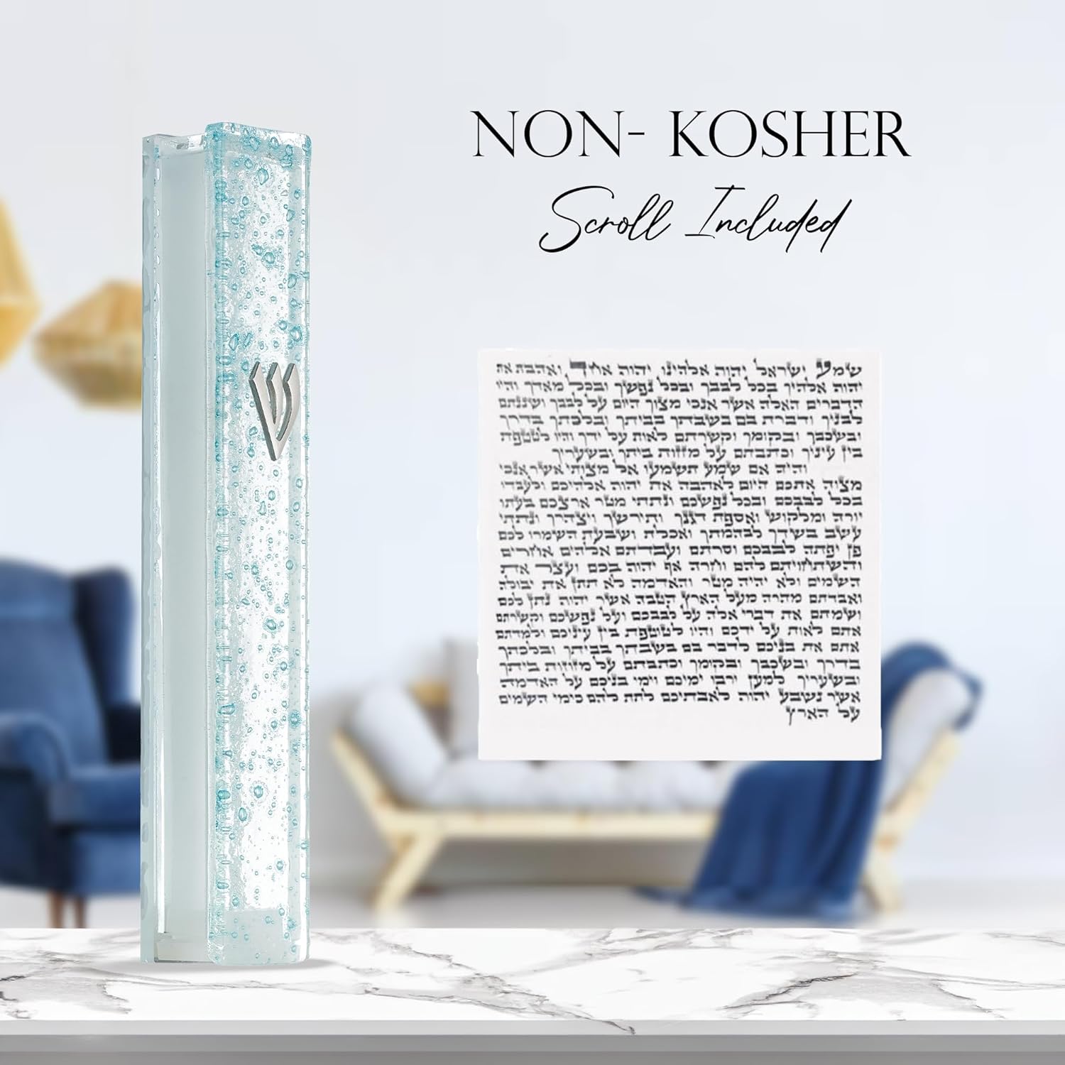 Modern Glass Mezuzah Case with Non-Kosher Scroll