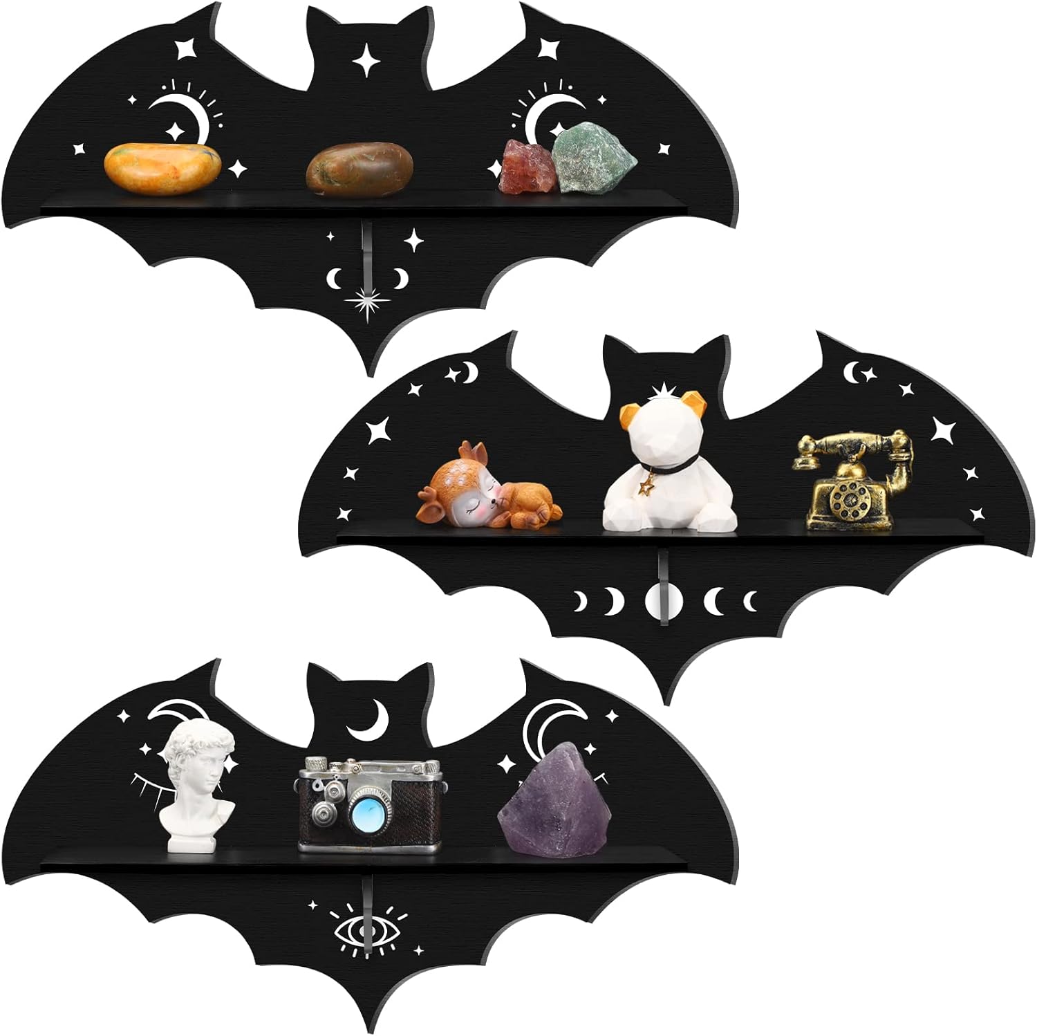 Geetery 3 Pcs Floating Black Bat Shelf Gothic Decor