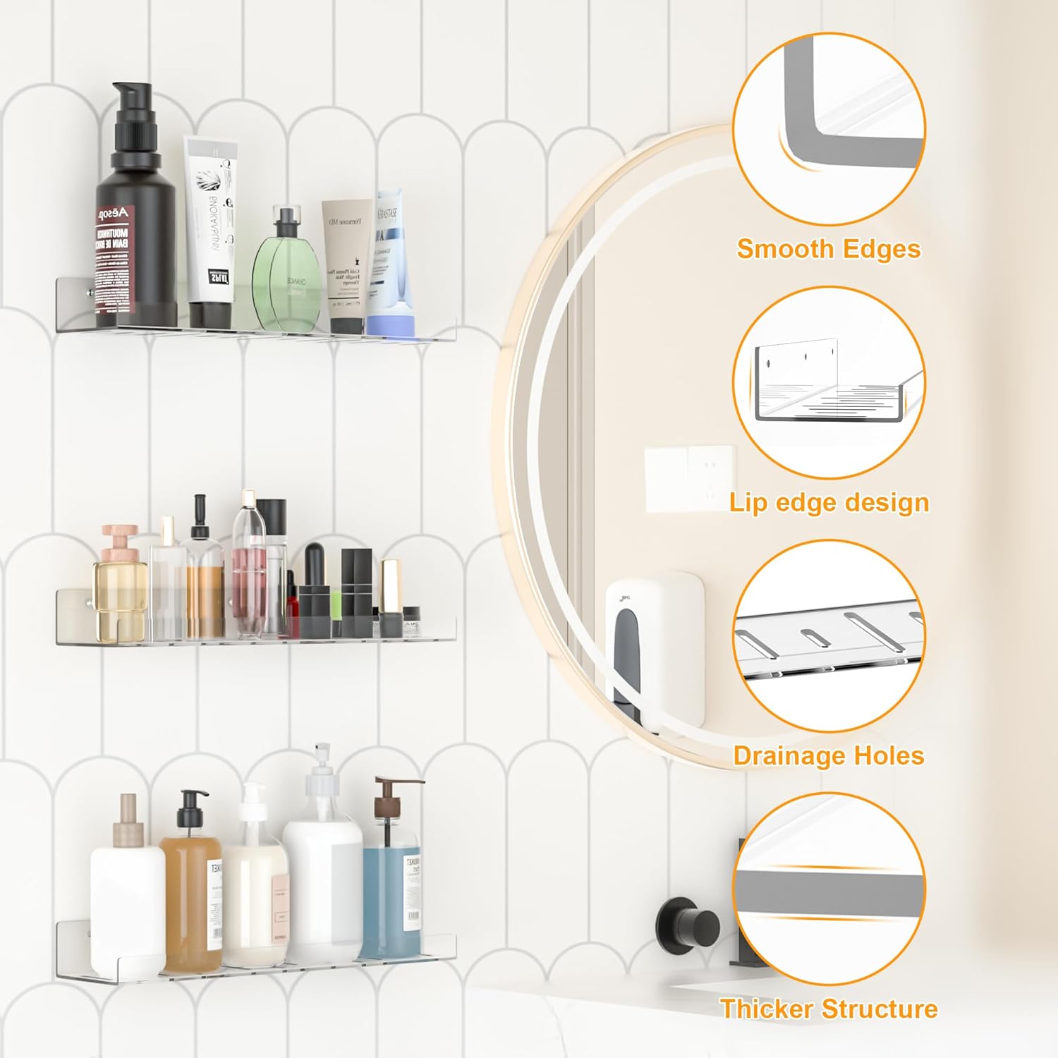 2 Pack Adhesive Floating Shelves for No Drilling Wall Storage