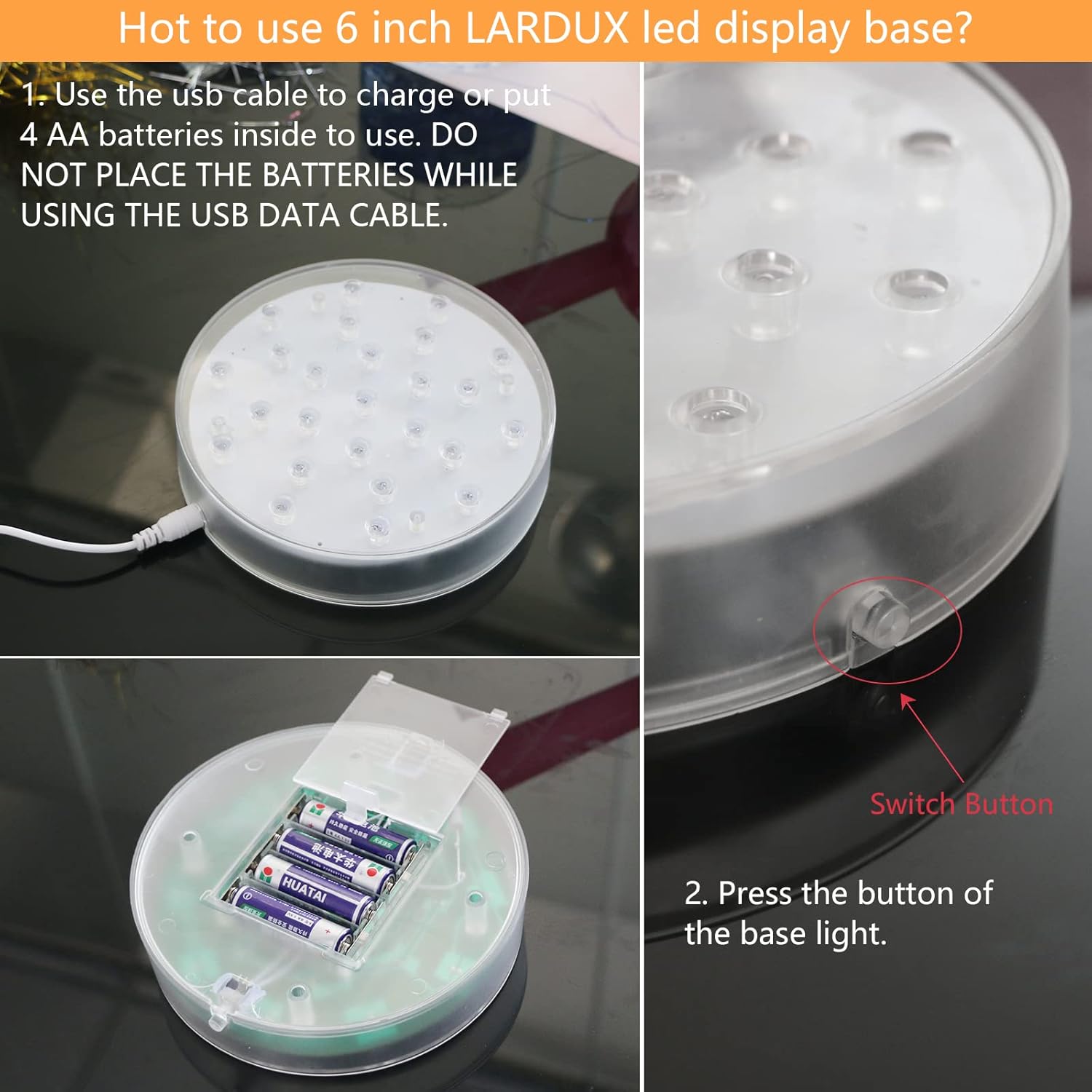 LARDUX 4 Pack LED Light Bases 6 Inch Round Display Pedestal