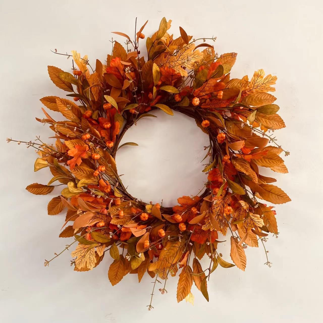 NeoLartes 20 Inch Fall Wreath with Pumpkin and Berries
