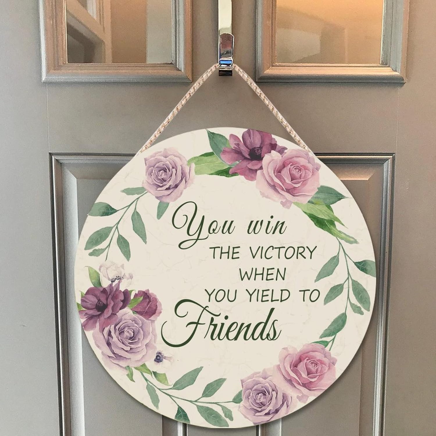 Farmhouse Door Hanger Floral Wreath Vintage Wood Sign Funny Decor for Kids Girls Women 12x12in