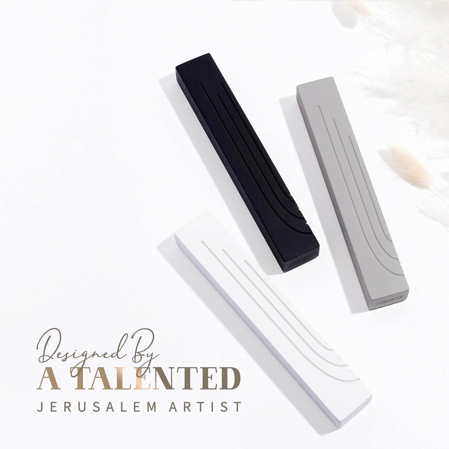 Suri Modern Concrete Mezuzah with Scroll and Gift Box - Gray 4 Inch and 6 Inch Sizes