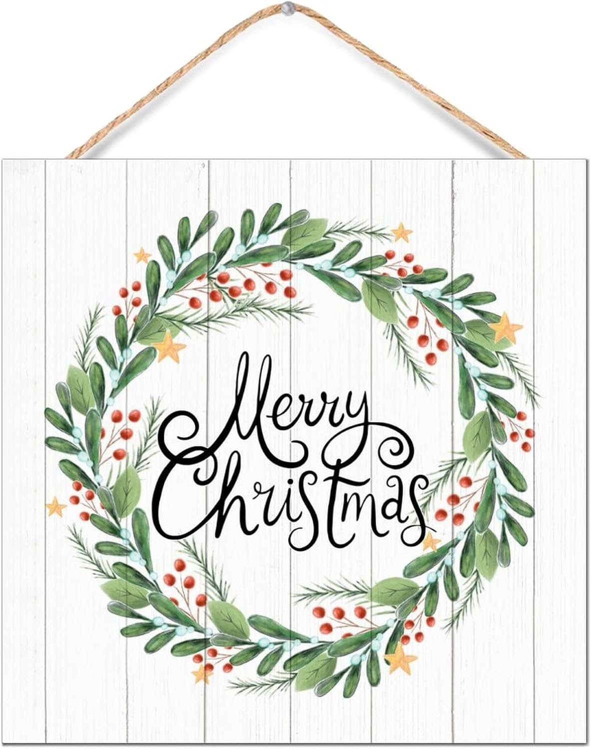 Winter Door Hanger Wreath Wooden Sign 12x12in