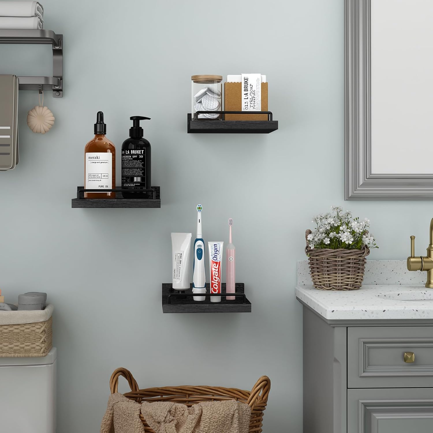 Small Floating Shelf 6x6 Inches Set of 3 Black