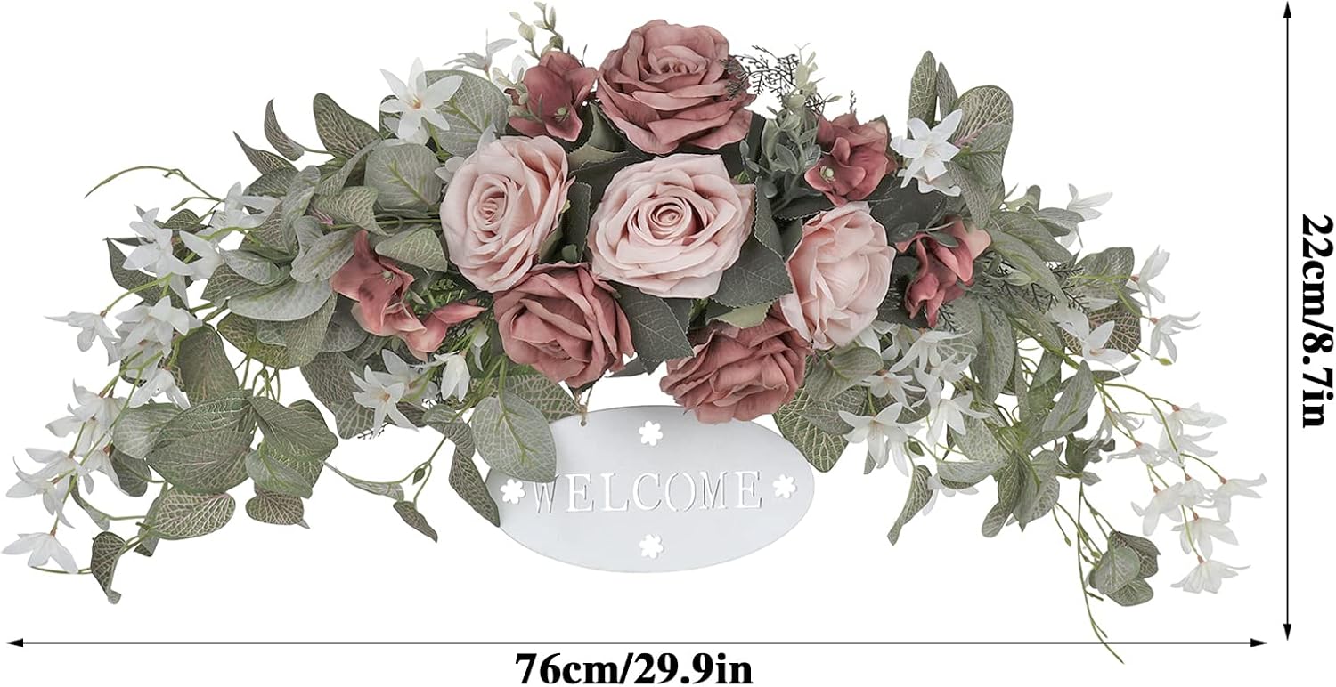 Artificial Rose and Eucalyptus Front Door Wreath with Welcome Sign