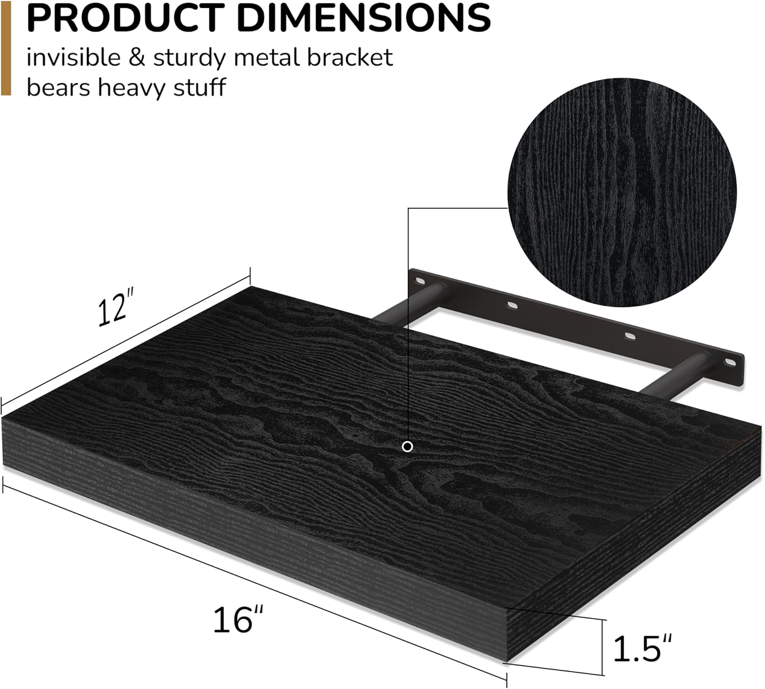 Fun Memories Floating Shelves 2 Pack 16x12x15 Rustic Black