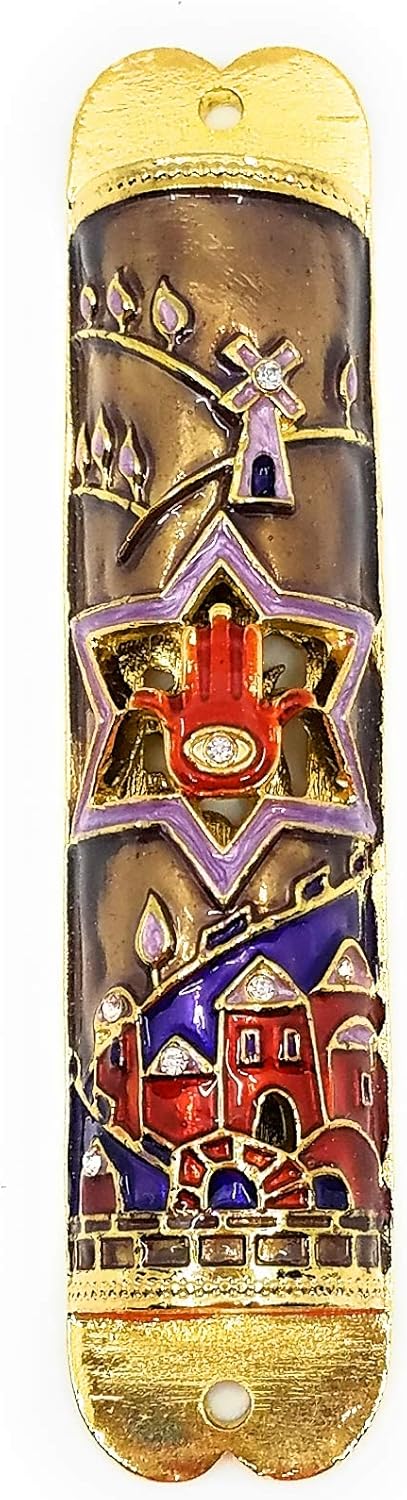 Ayuni Gifts 4 Inch Enamel Painted Mezuzah with Austrian Crystals