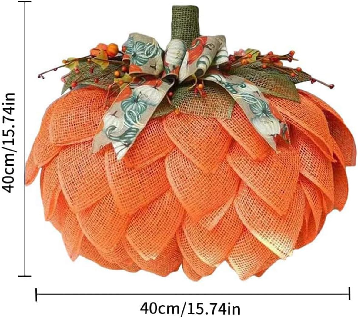 Autumn Burlap Pumpkin Wreath - Farmhouse Fall Decor with Berry Accents
