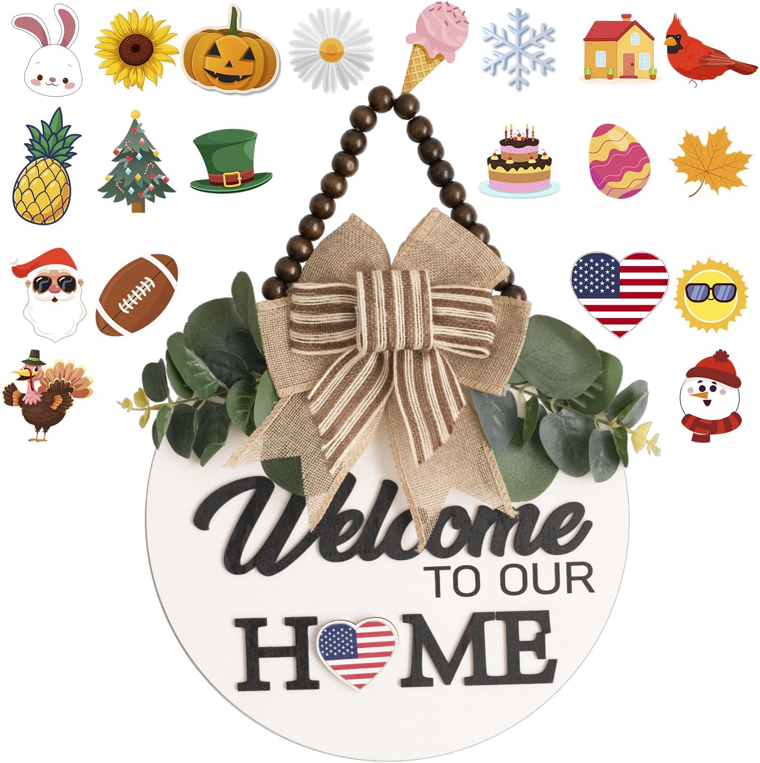 Welcome Sign for Front Door Wreath Decorations All Seasons