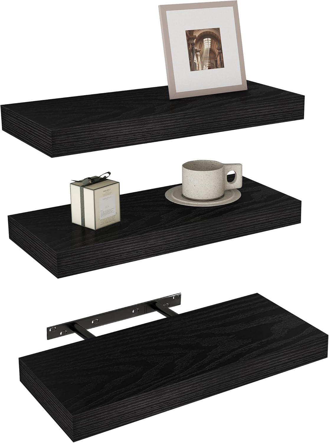 Vervida Floating Shelves Set of 3 Black 15 Inch Wall Mount