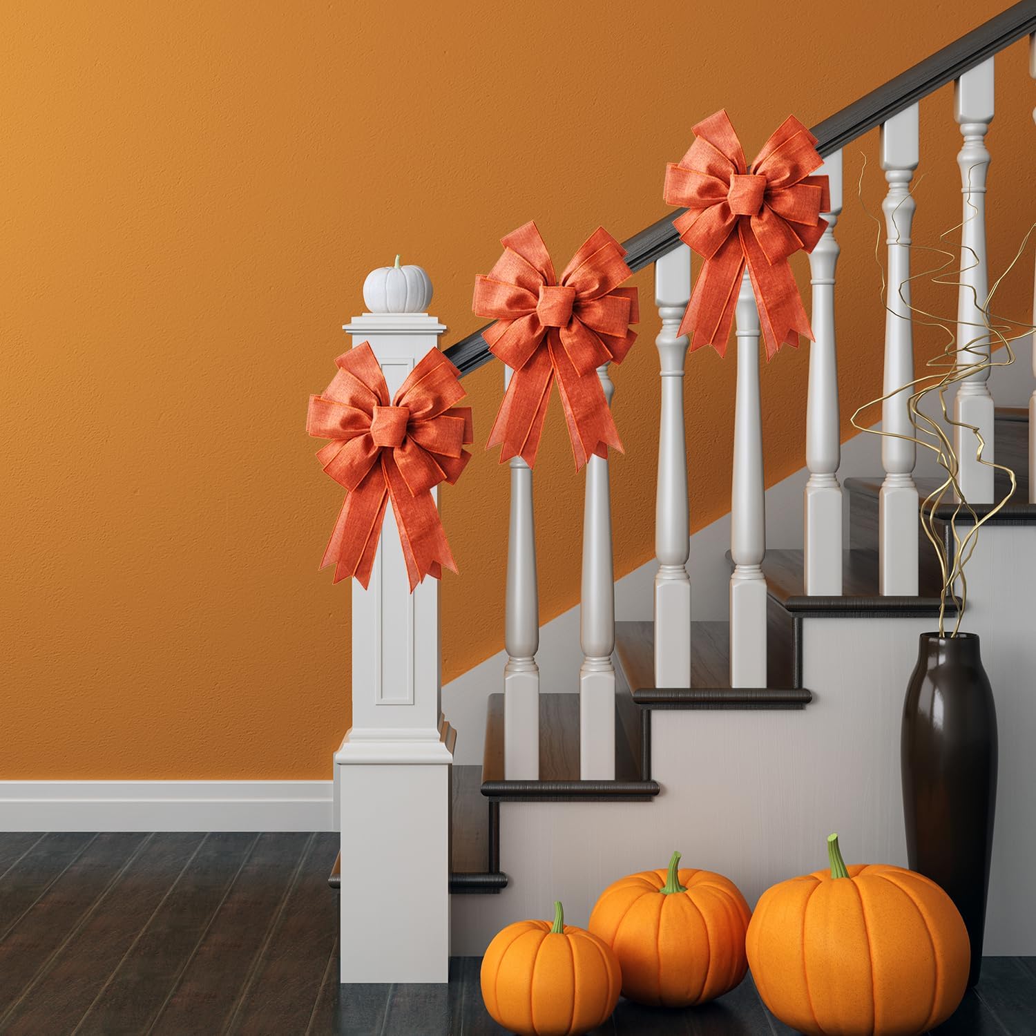 Large Fall Bow Wreath Thanksgiving Decor Orange