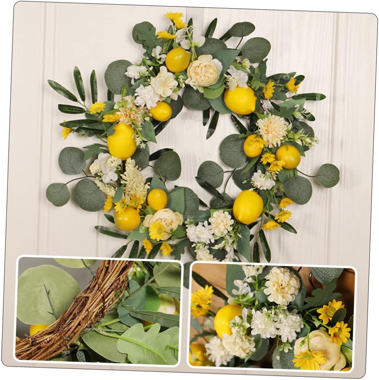 PRETYZOOM Realistic Lemon Flower Wreath for Front Door