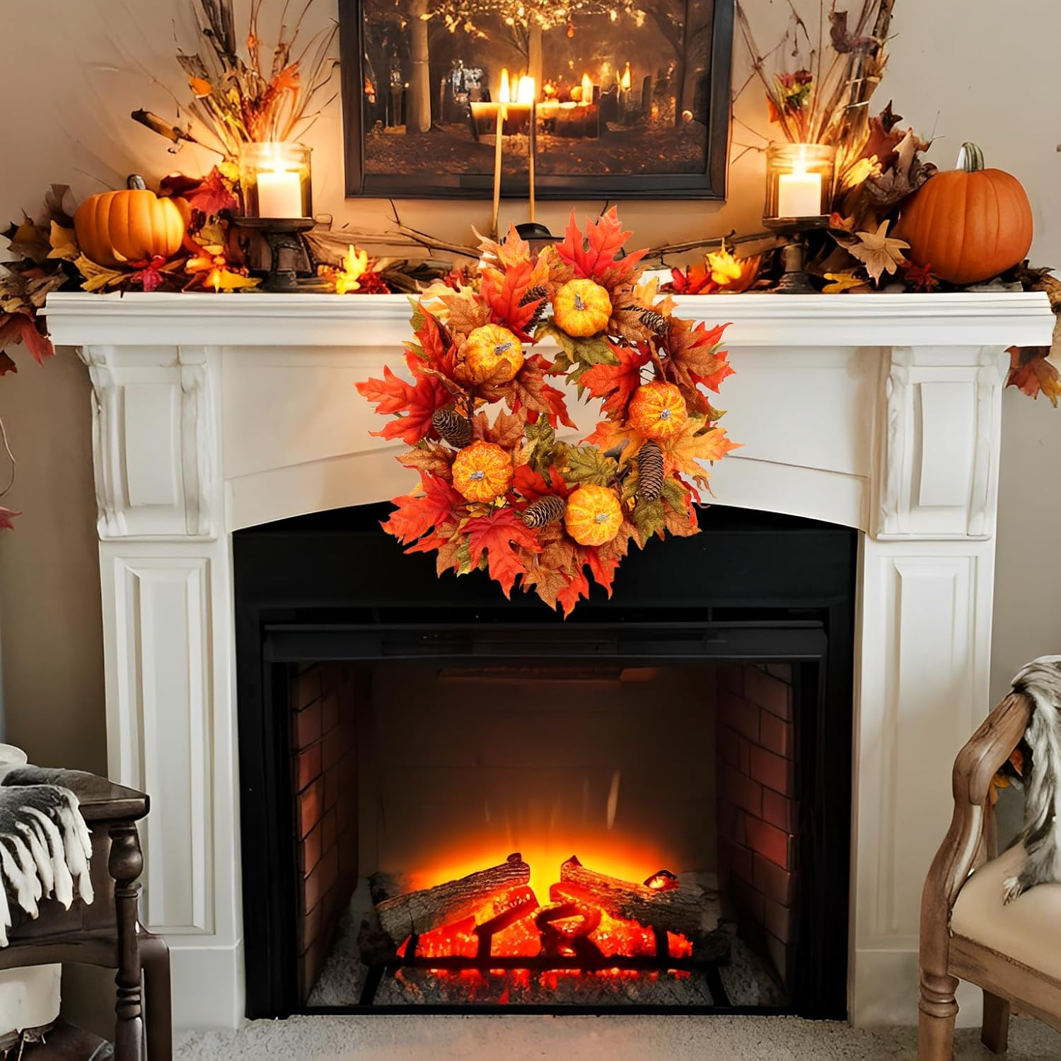 20 Inch Fall Wreath for Front Door and Entryway