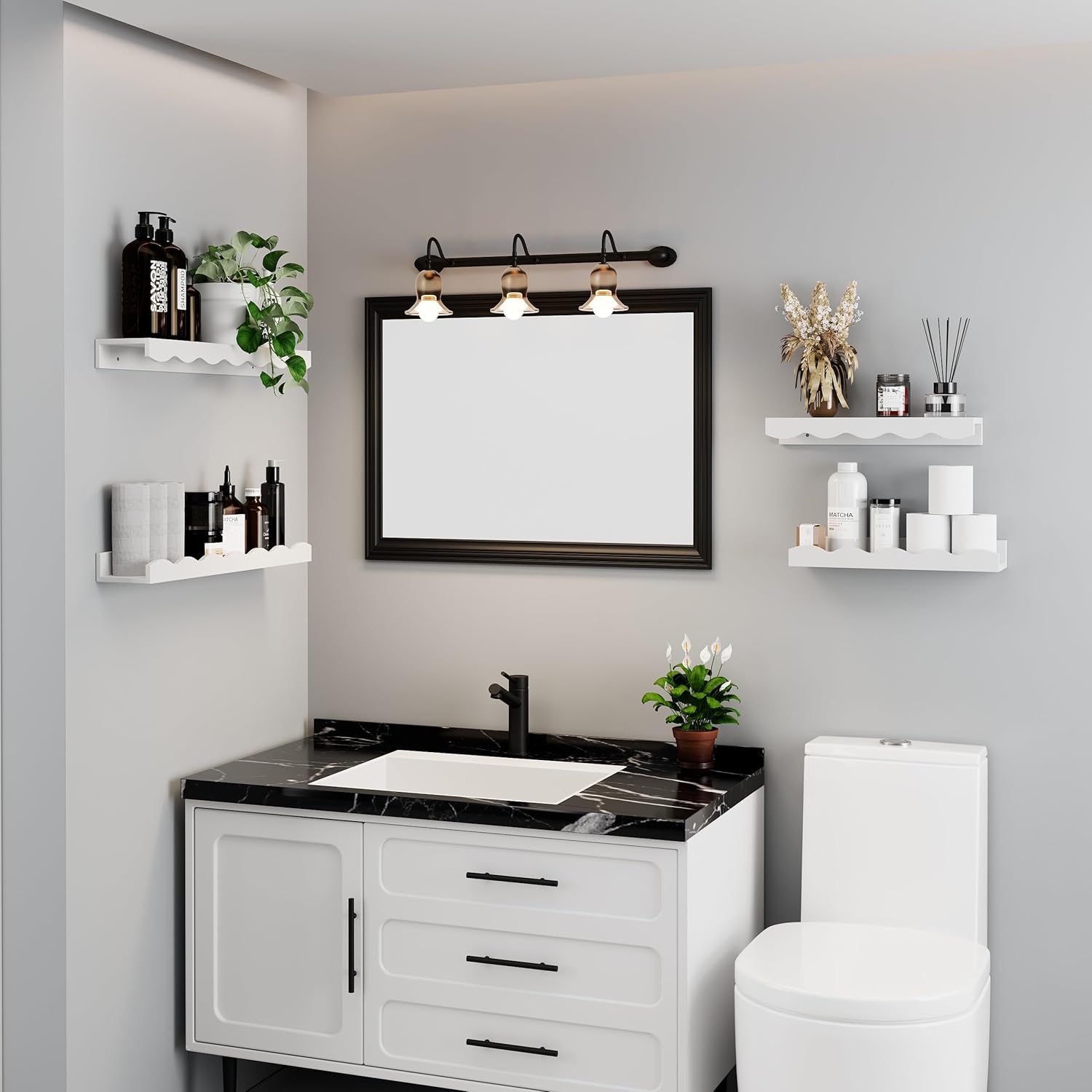 Senjie Floating Shelves Set of 2 24 Inch White Wave Design