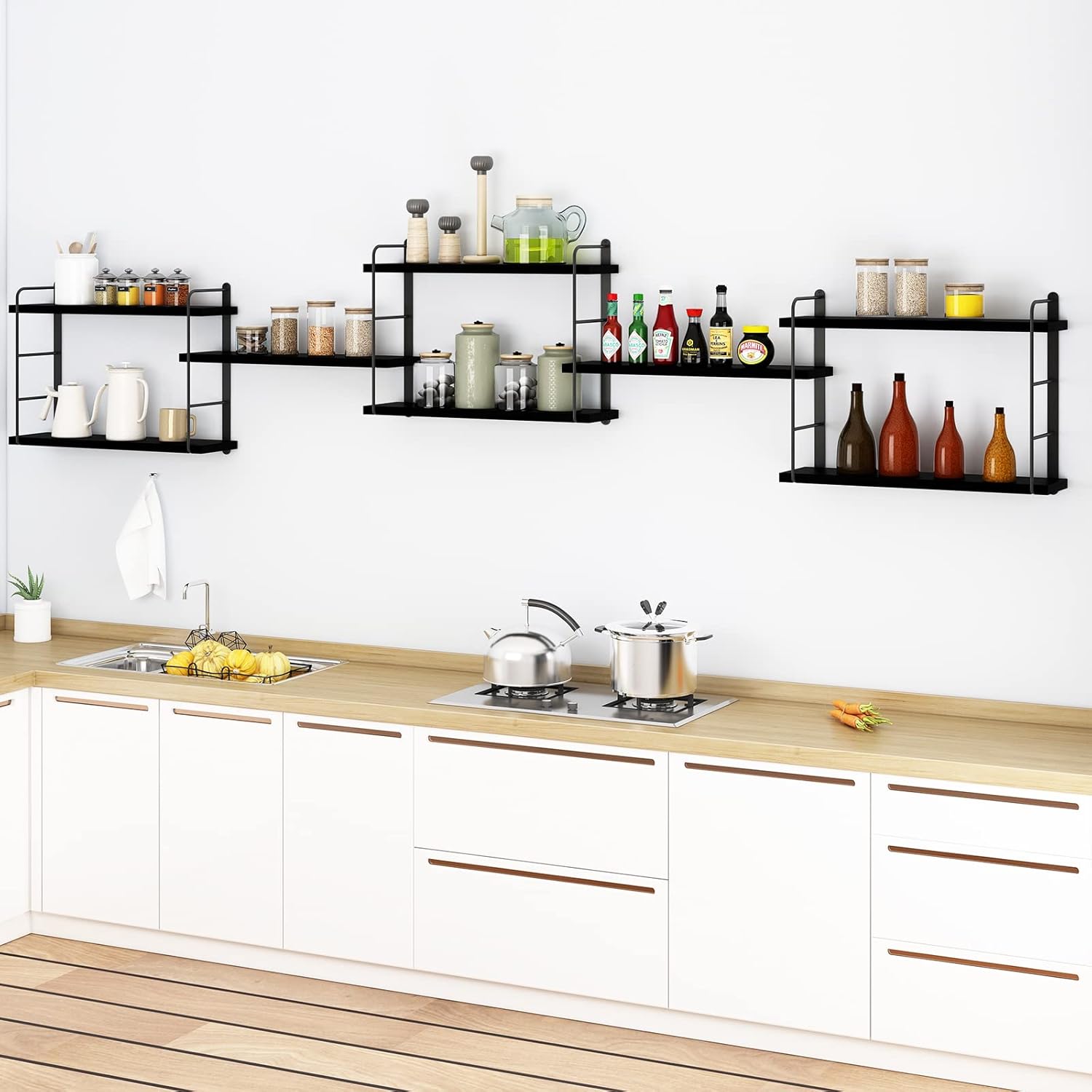 MXCSE Floating Shelves 5pcs Black Wall Mount