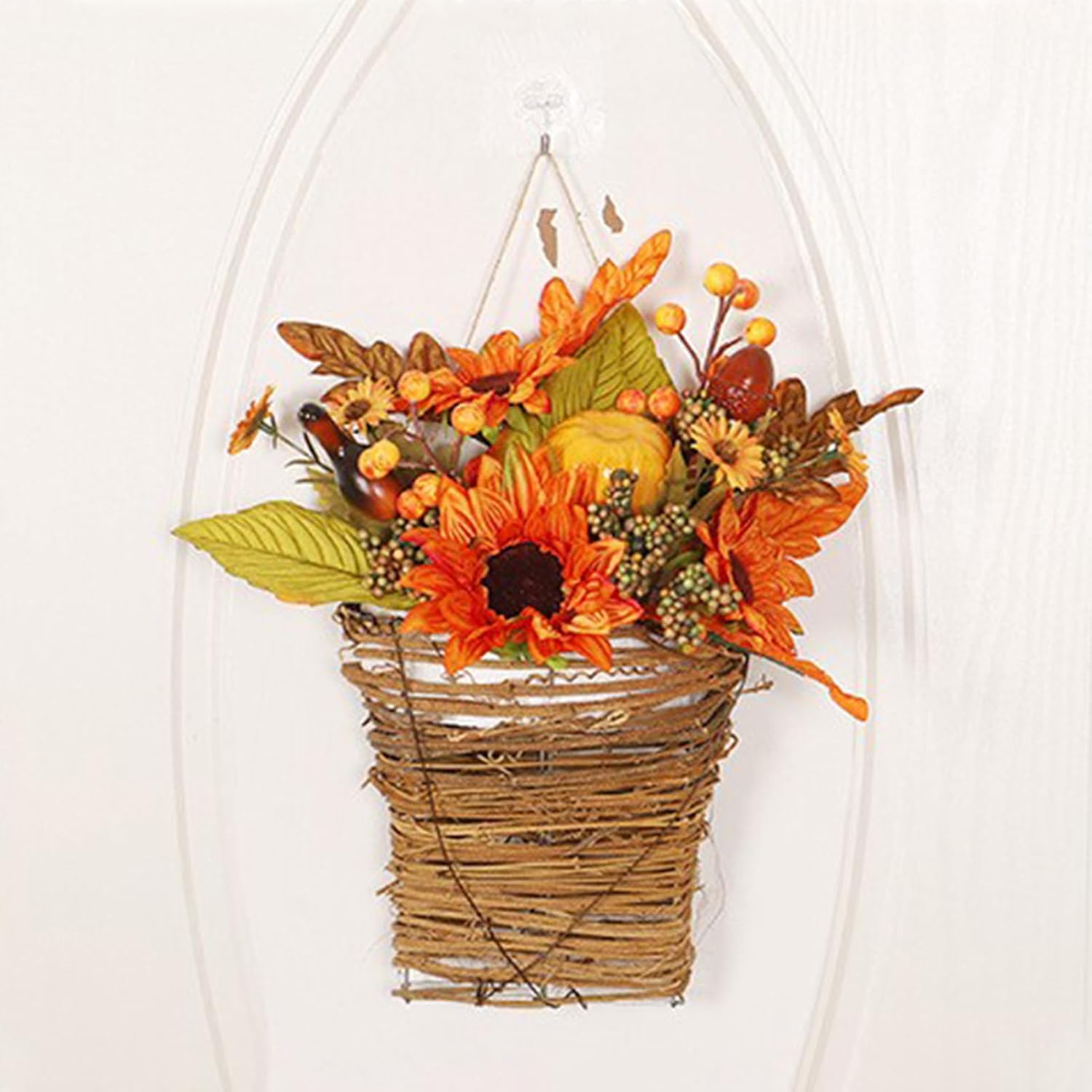 Thanksgiving Door Wreath with Sunflowers Pumpkins and Berries