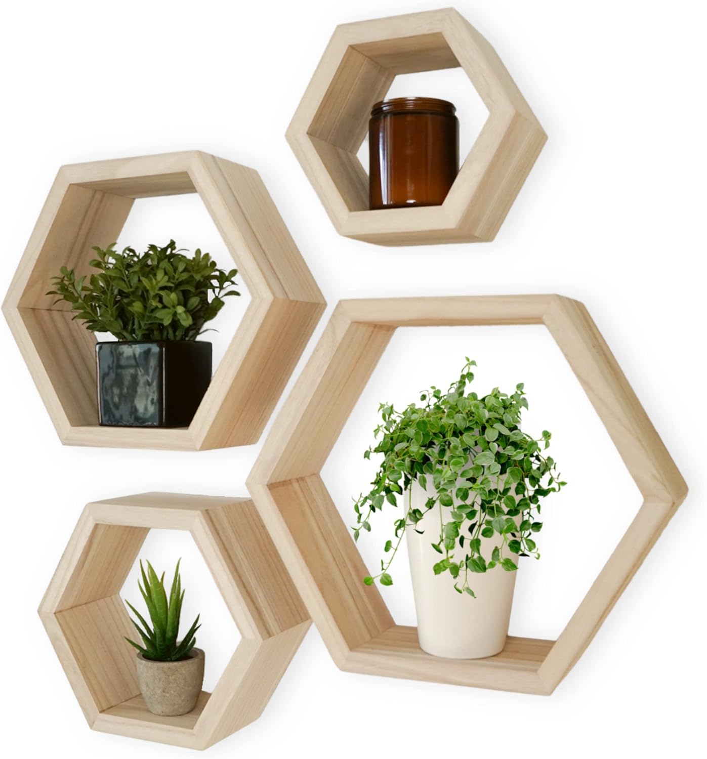 CosyDecor Hexagon Shelves Set of 4 Floating Wall Shelf for Home Decor