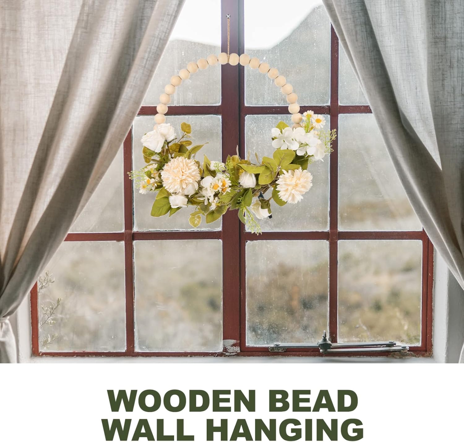 BESPORTBLE Vintage Wooden Bead Flower Wreath