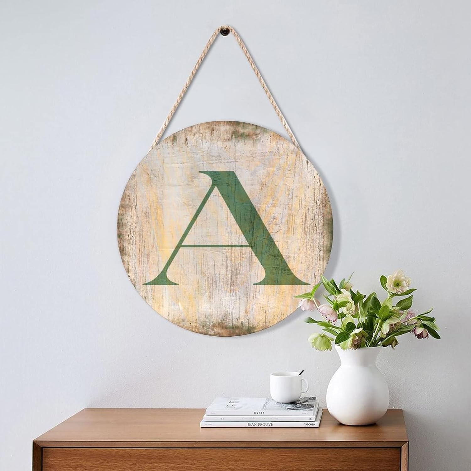 Farmhouse Door Hanger with Letter A Wood Sign Vintage Distressed