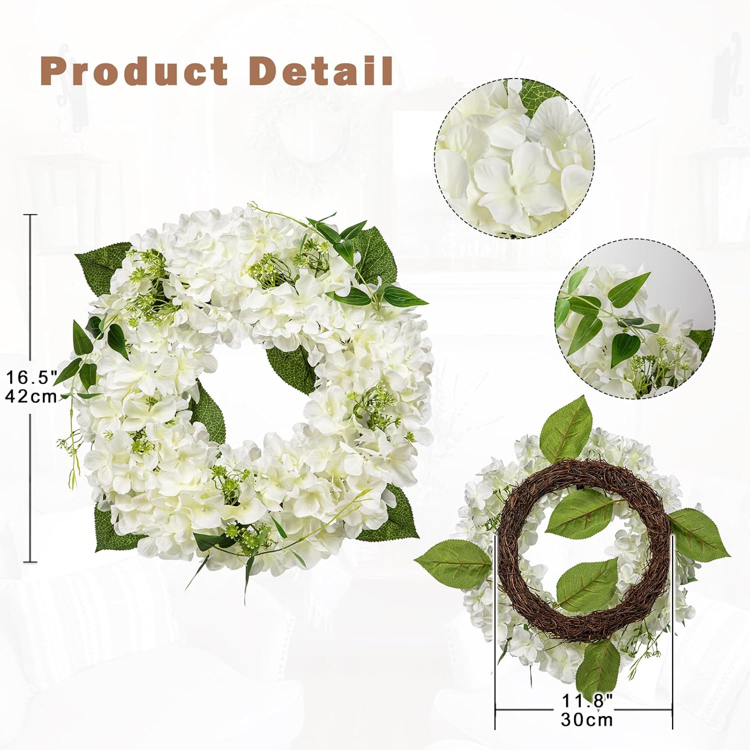 Briful White Hydrangea Artificial Wreath 165 Spring Decor