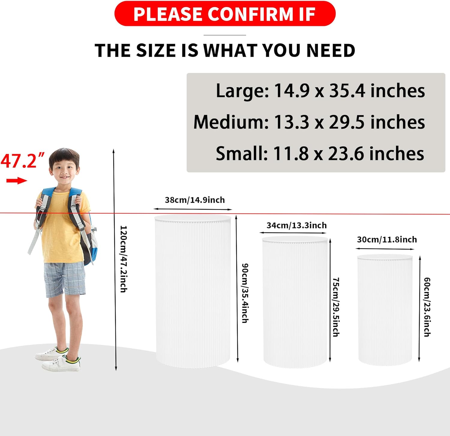 3Pcs White Cylinder Pedestal Stands for Party