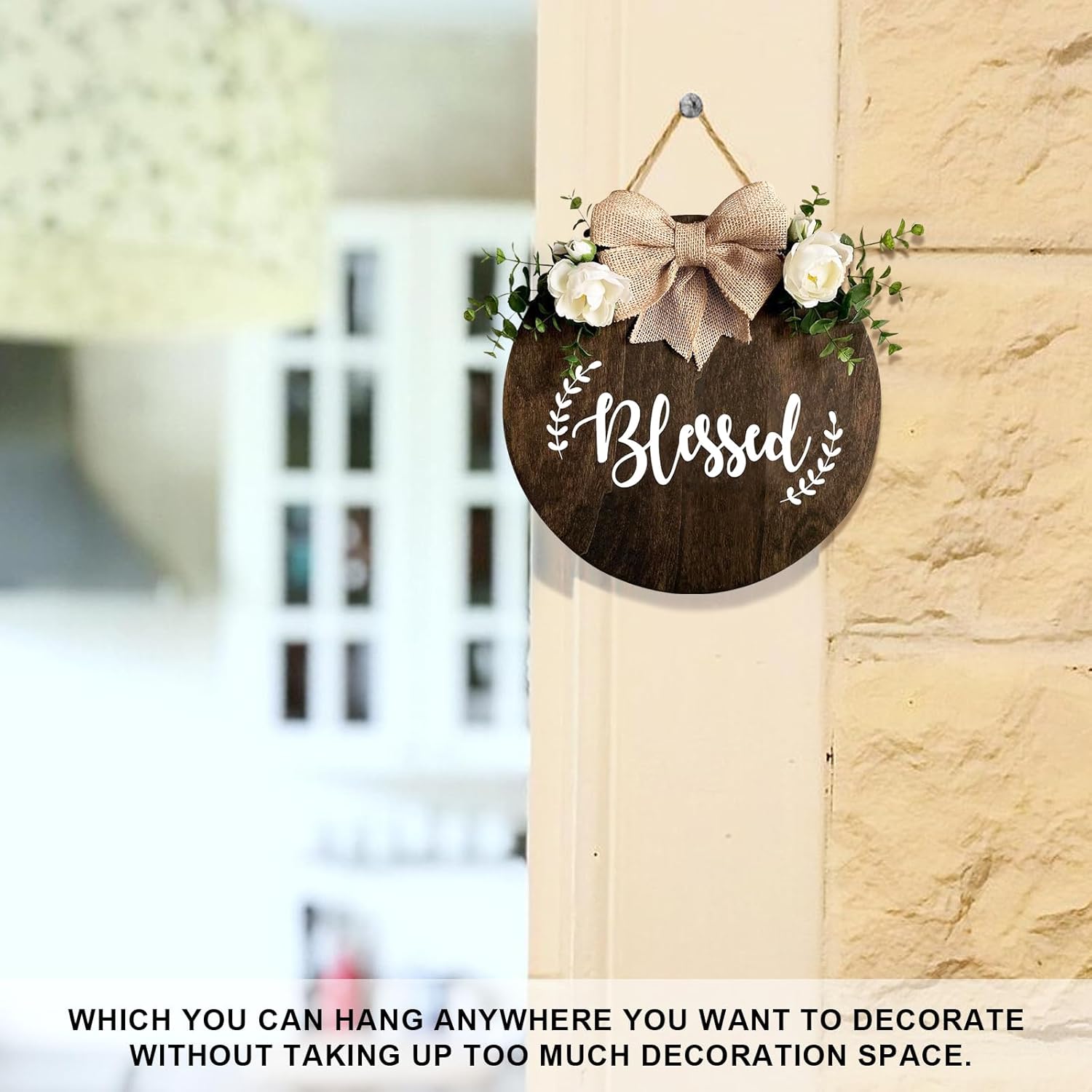 Blessed Farmhouse Welcome Sign Round Wood Door Decor