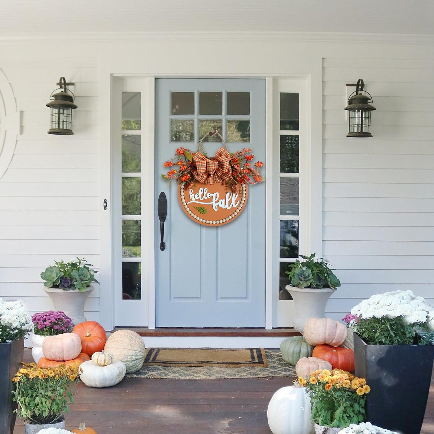 Idyllic 18 Inch Fall Wreath Welcome Sign for Front Door