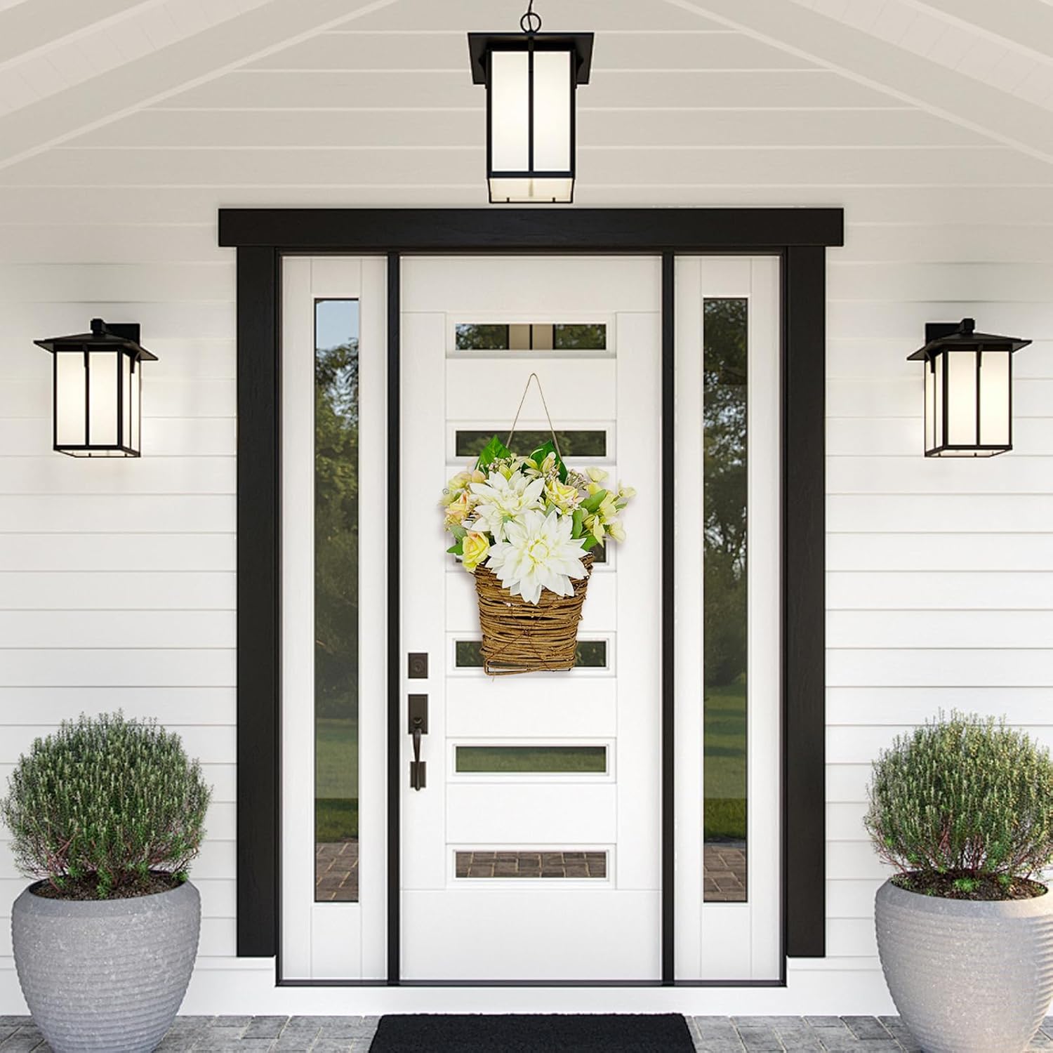 Cream Hydrangea Door Wreath Basket 2024 Wildflowers Front Door Decor