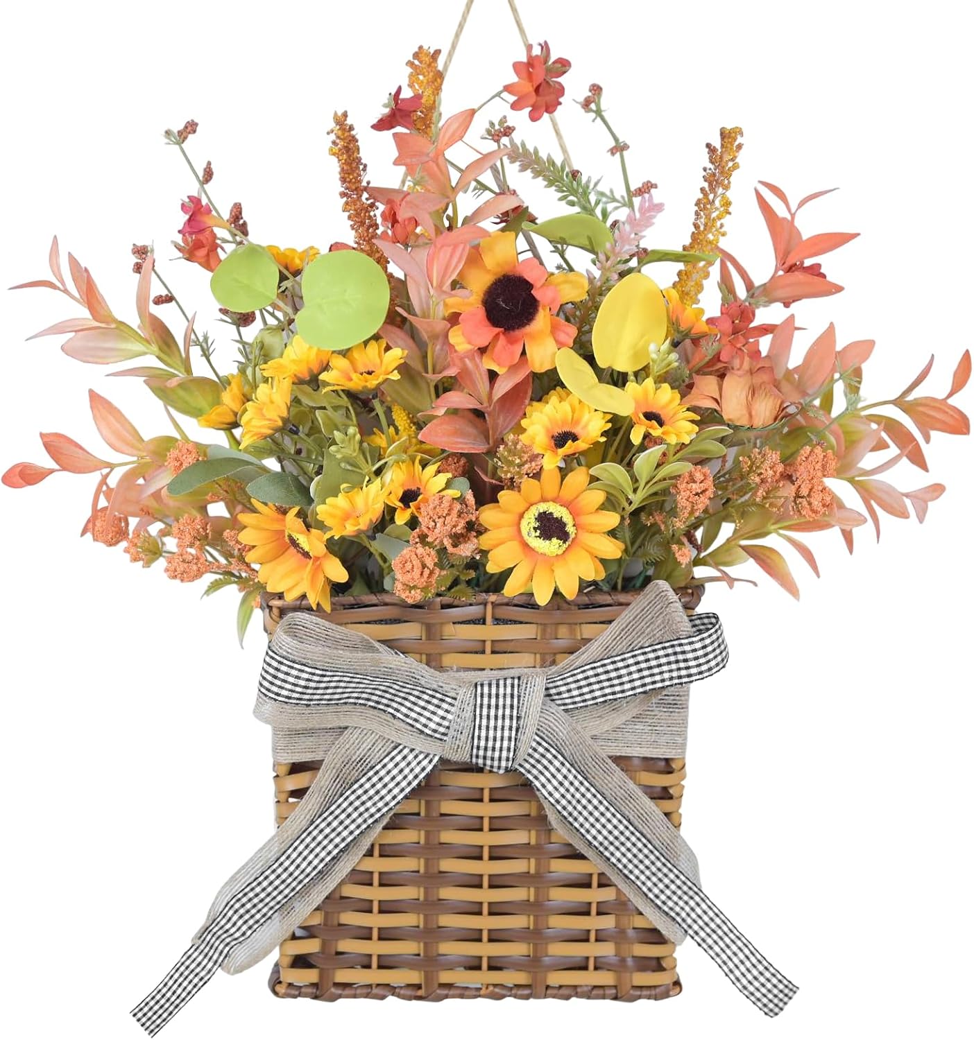 Orange Sunflower Fall Door Wreath with Leaves