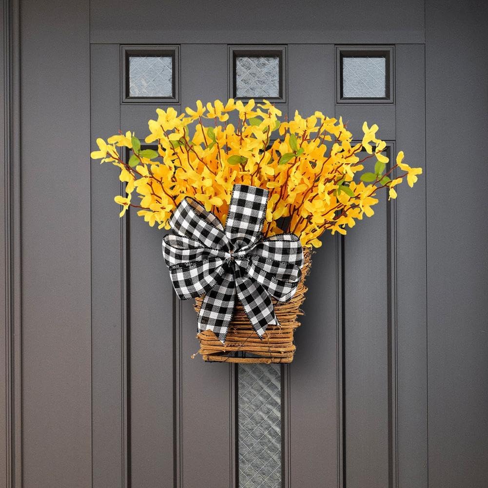 Elegant Floral Door Hanger Wreath with Rattan Frame