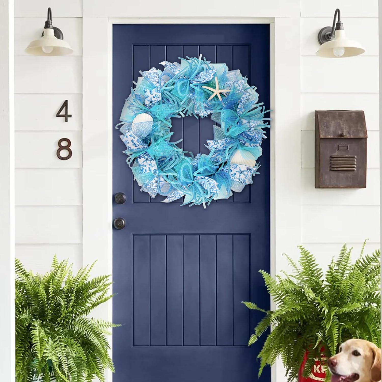 24 Inch Coastal Wreath with Starfish and Scallops Shell