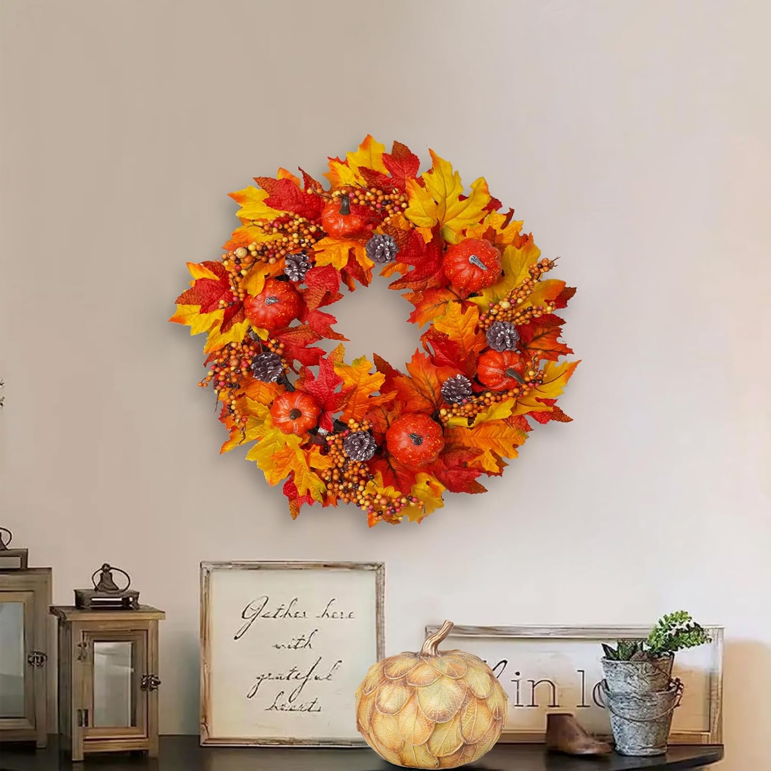 DiliComing Fall Wreath Front Door Decor - 20 Inch