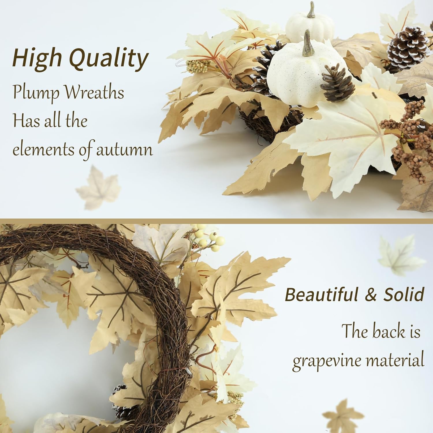 22 Inch Fall Wreath with LED Lights for Front Door