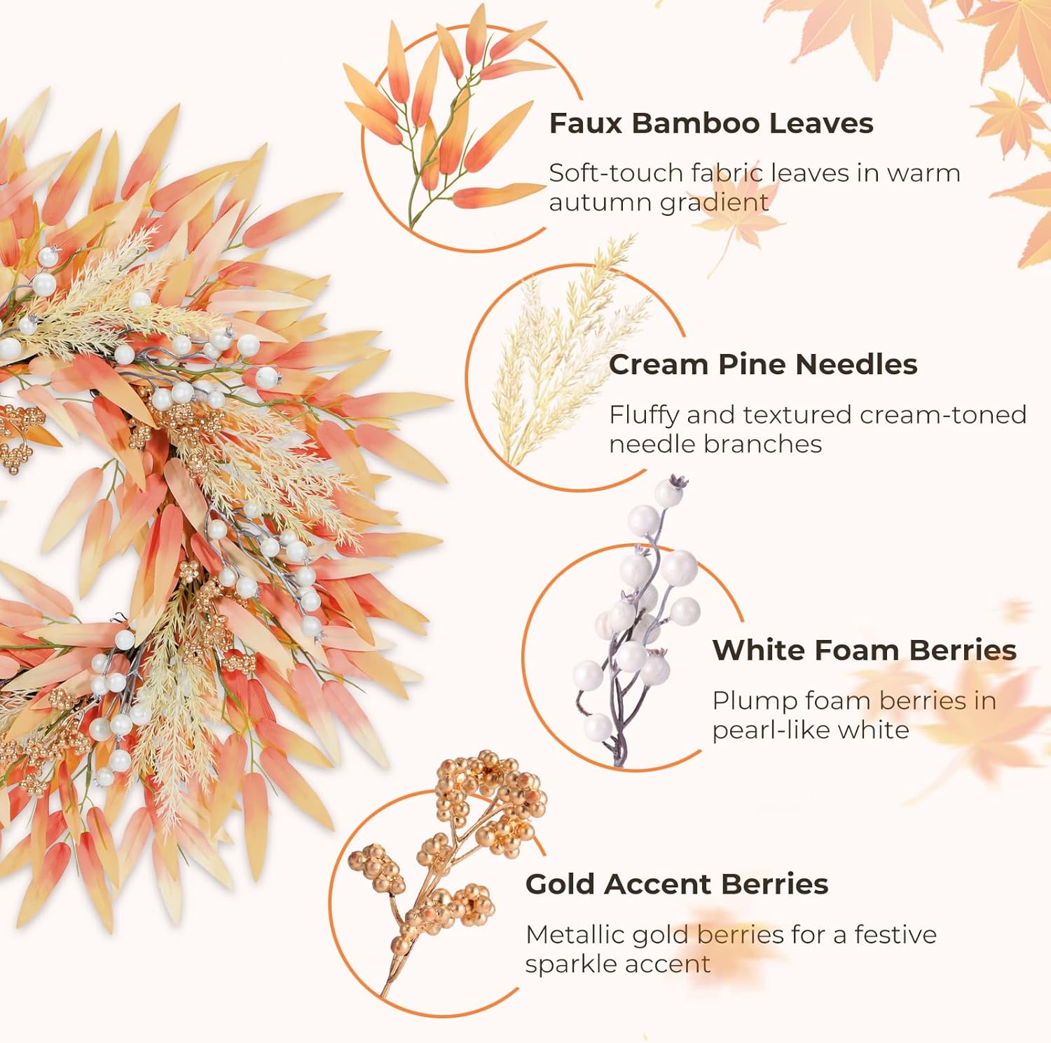 Fall Wreaths for Front Door with Leaves Decor