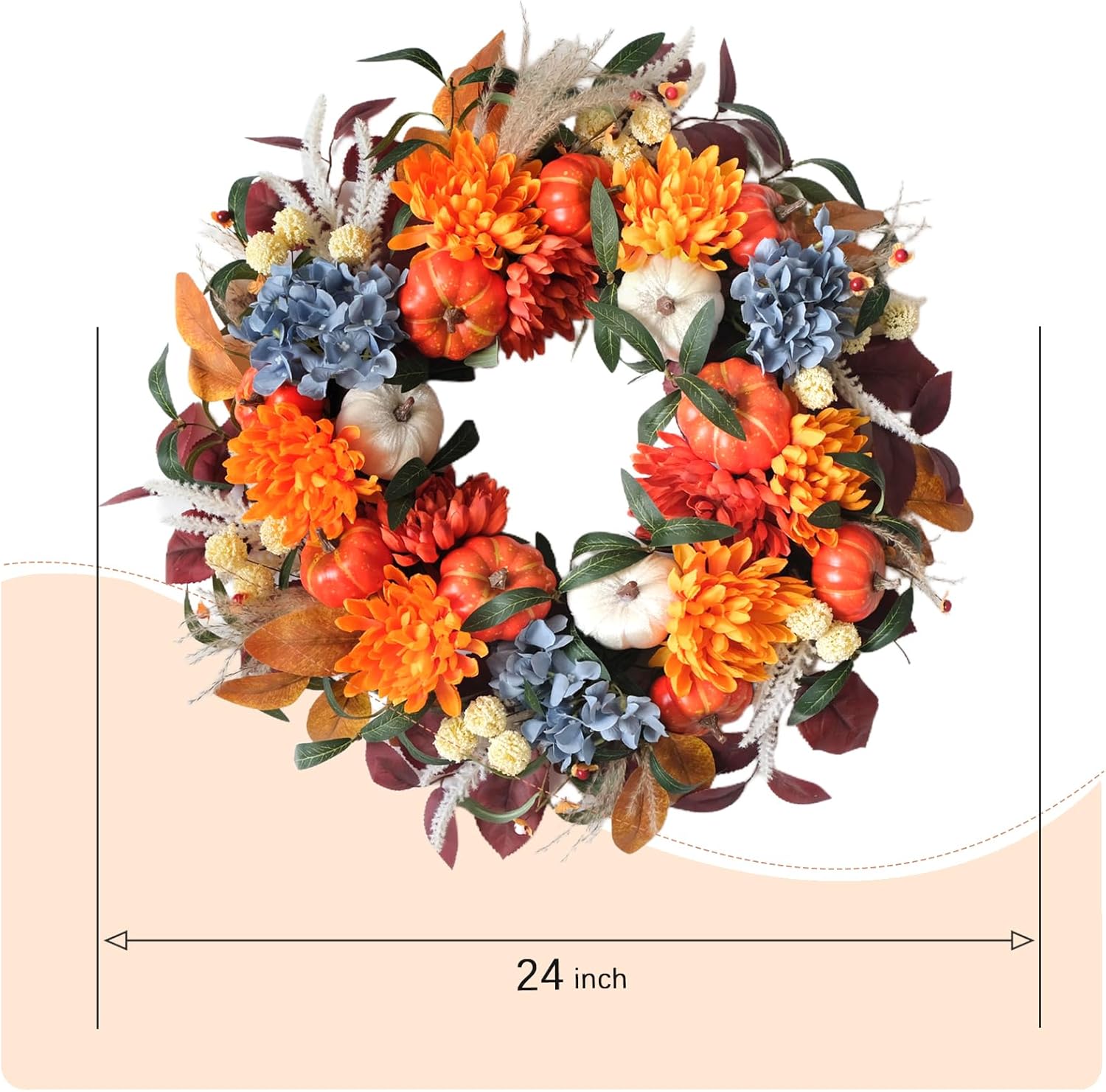 24-inch Fall Pumpkin Wreath Handcrafted Decor