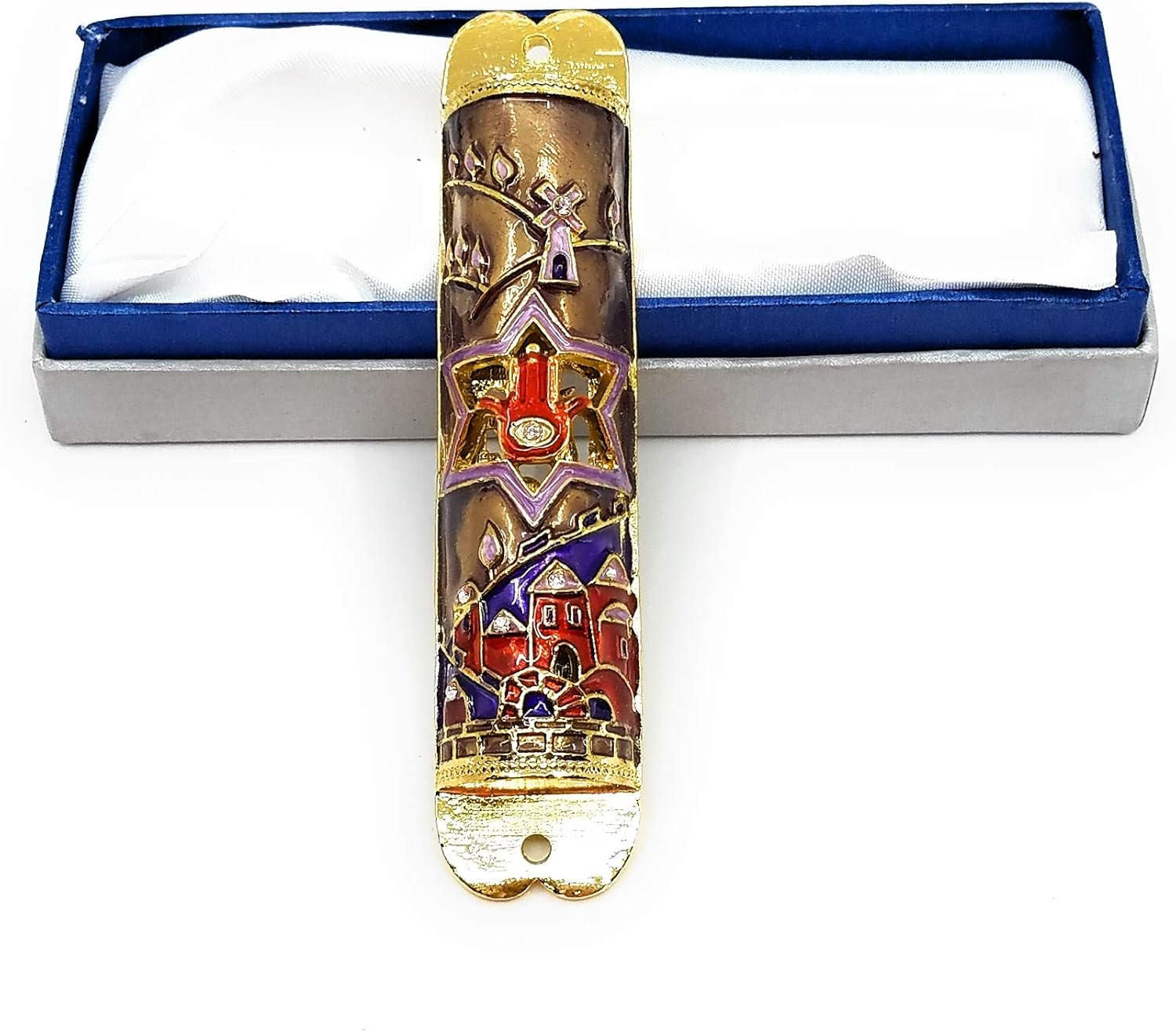 Ayuni Gifts 4 Inch Enamel Painted Mezuzah with Austrian Crystals