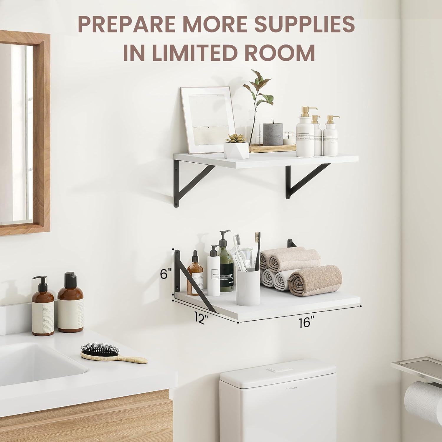 Deep Floating Shelves for Wall Set of 2