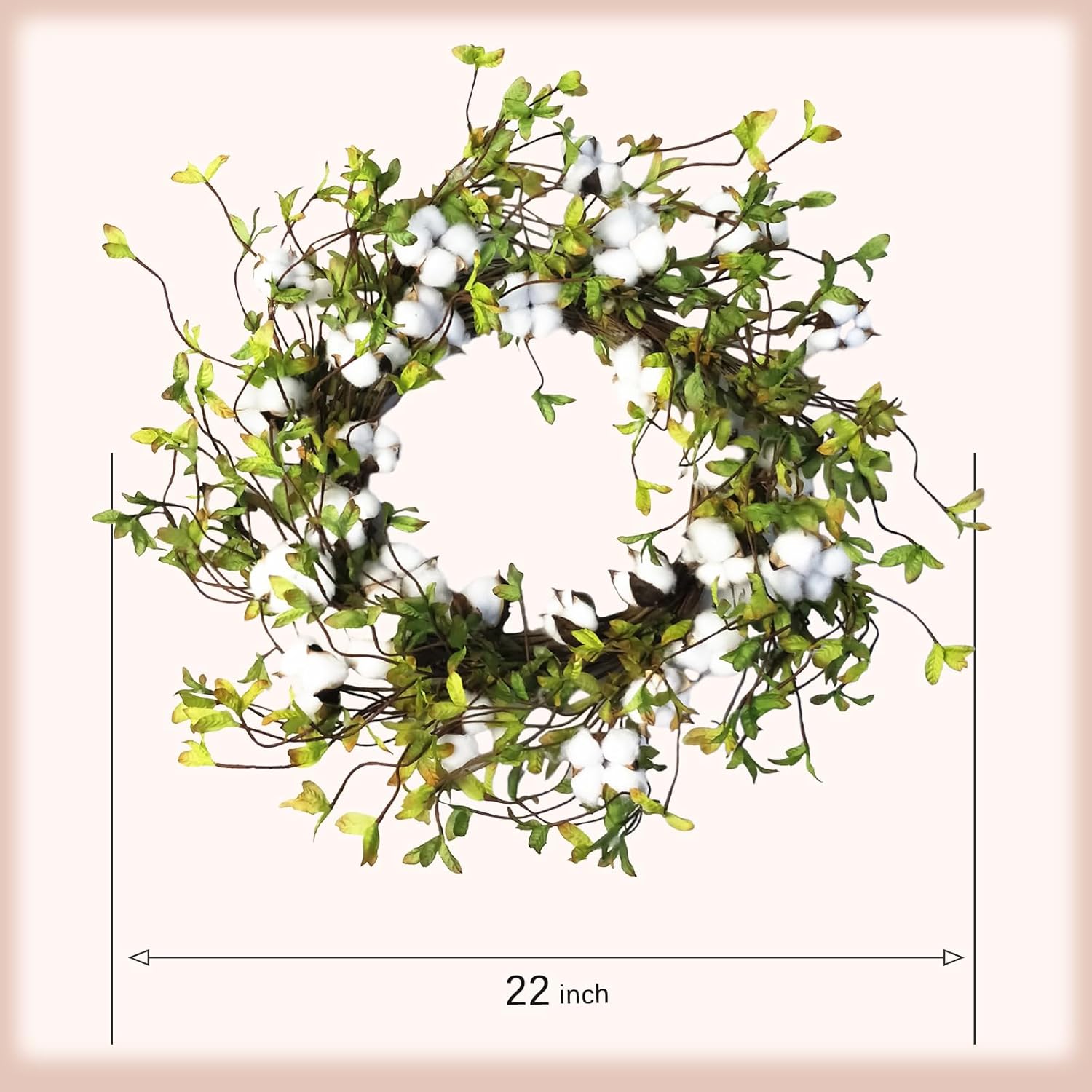 Idyllic Green Leaves and Cotton Wreath for Front Door